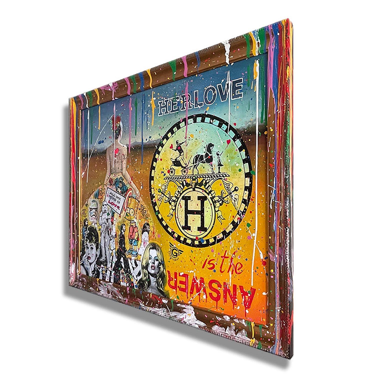 Einzigartiges Pop-Art-Originalgemälde auf Leinwand von Gardani, handsigniert vom Künstler auf der Vorder- und Rückseite, kommt mit offiziellem Gardani-Echtheitszertifikat mit einer einzigartigen Dollarschein-Sequenz als Registrierungsnummer für