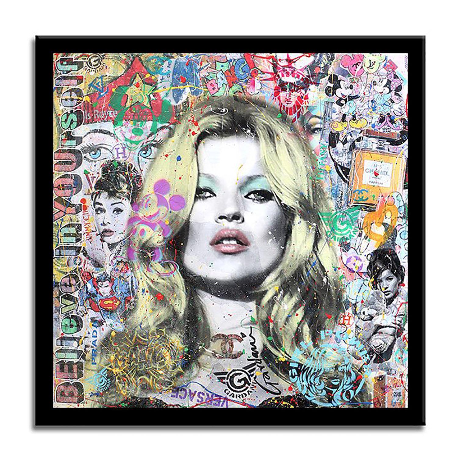 Kate Moss croit en vous-même, peinture sur toile - Pop Art Painting par Gardani Art
