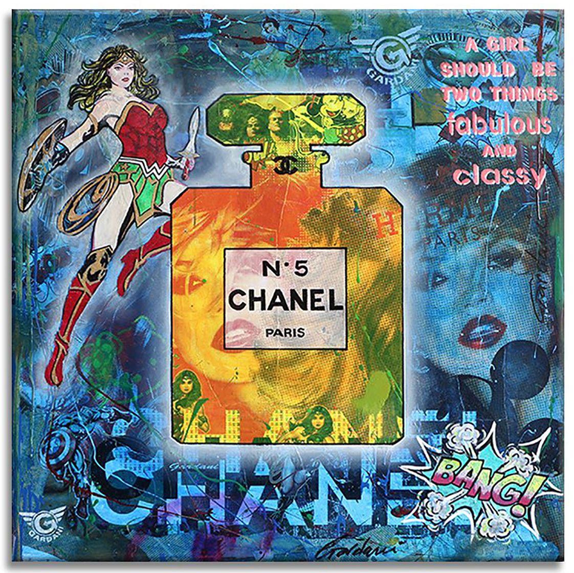 Kate Moss Chanel – fabelhaftes Gemälde, Acryl auf Leinwand im Angebot 1