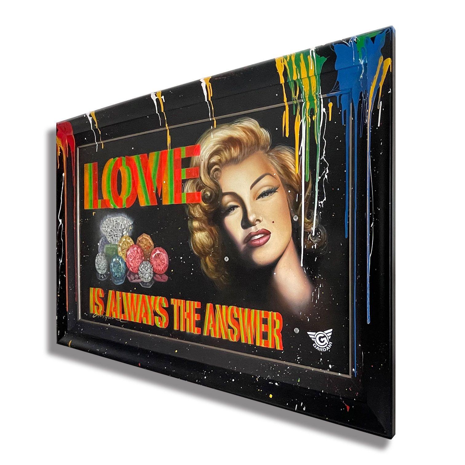 Einzigartiges Pop-Art-Originalgemälde auf Leinwand von Gardani, handsigniert vom Künstler auf der Vorder- und Rückseite, kommt mit offiziellem Gardani-Echtheitszertifikat mit einer einzigartigen Dollarschein-Sequenz als Registrierungsnummer für