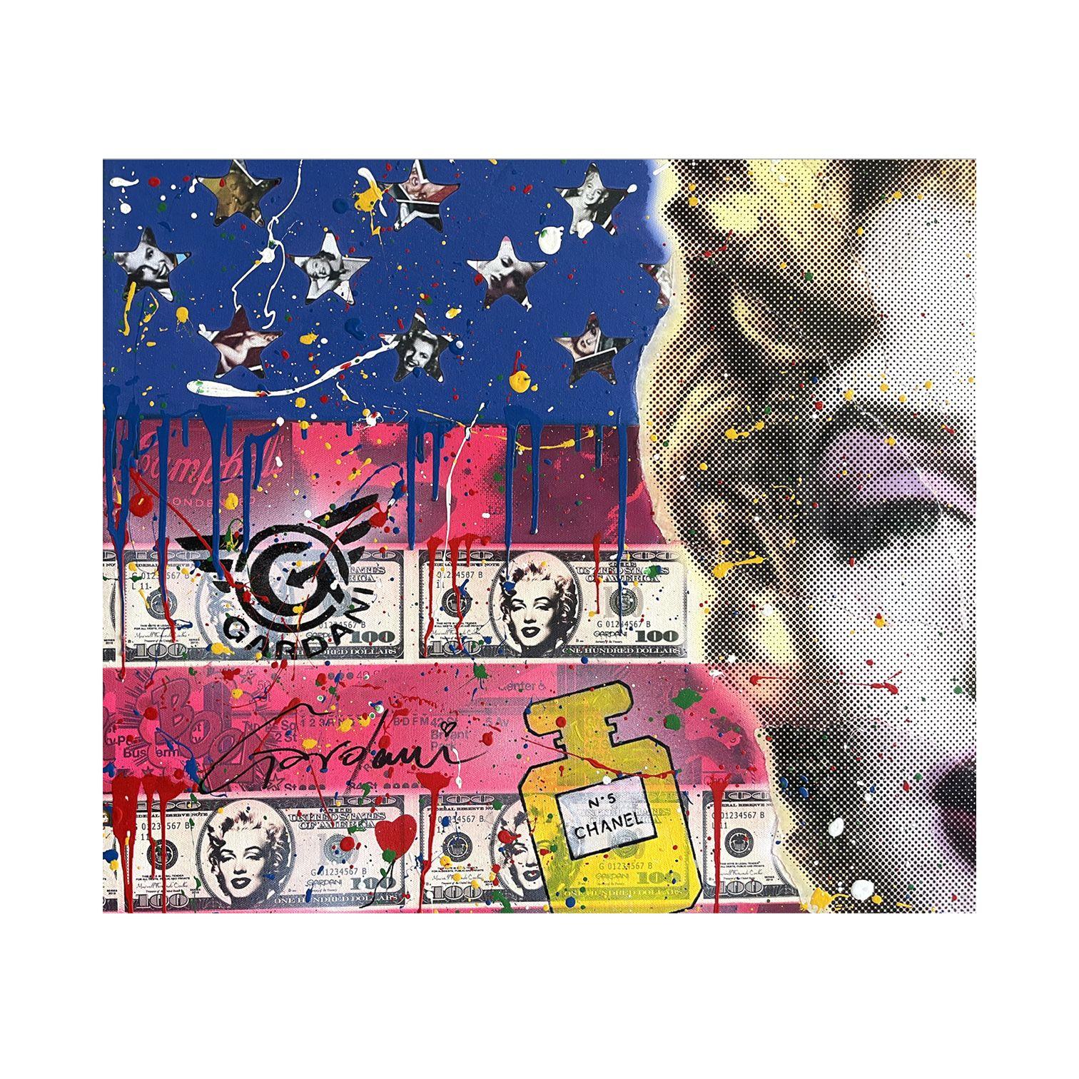 Marilyn Monroe Flag, Painting, Acrylic on Canvas For Sale 4