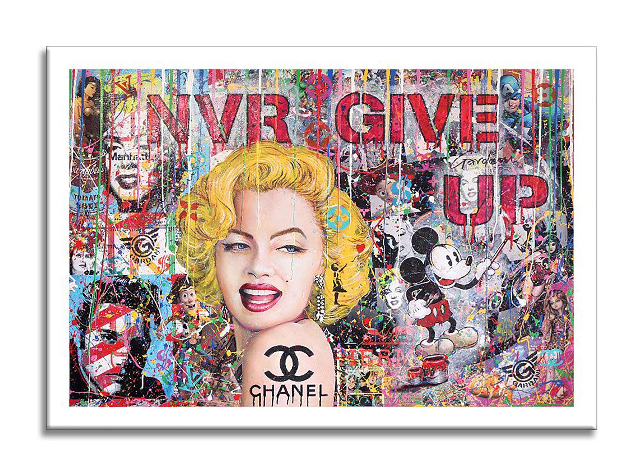 Marilyn Nvr Give UP - Peinture originale sur toile, Peinture, Acrylique sur toile en vente 1