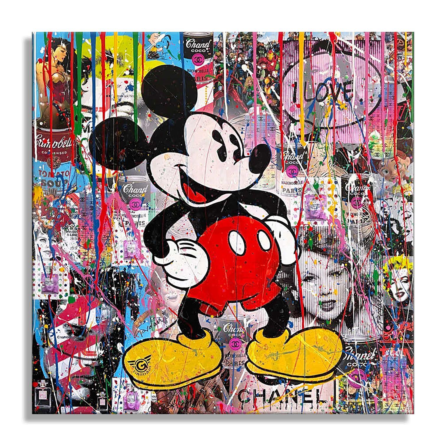 Mickey â€ I Loveâ€¦, Peinture, Acrylique sur toile - Painting de Gardani Art