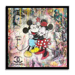 Mickey Hug in Paris - Original Painting on Canvas, Painting, Acrylic on Canvas