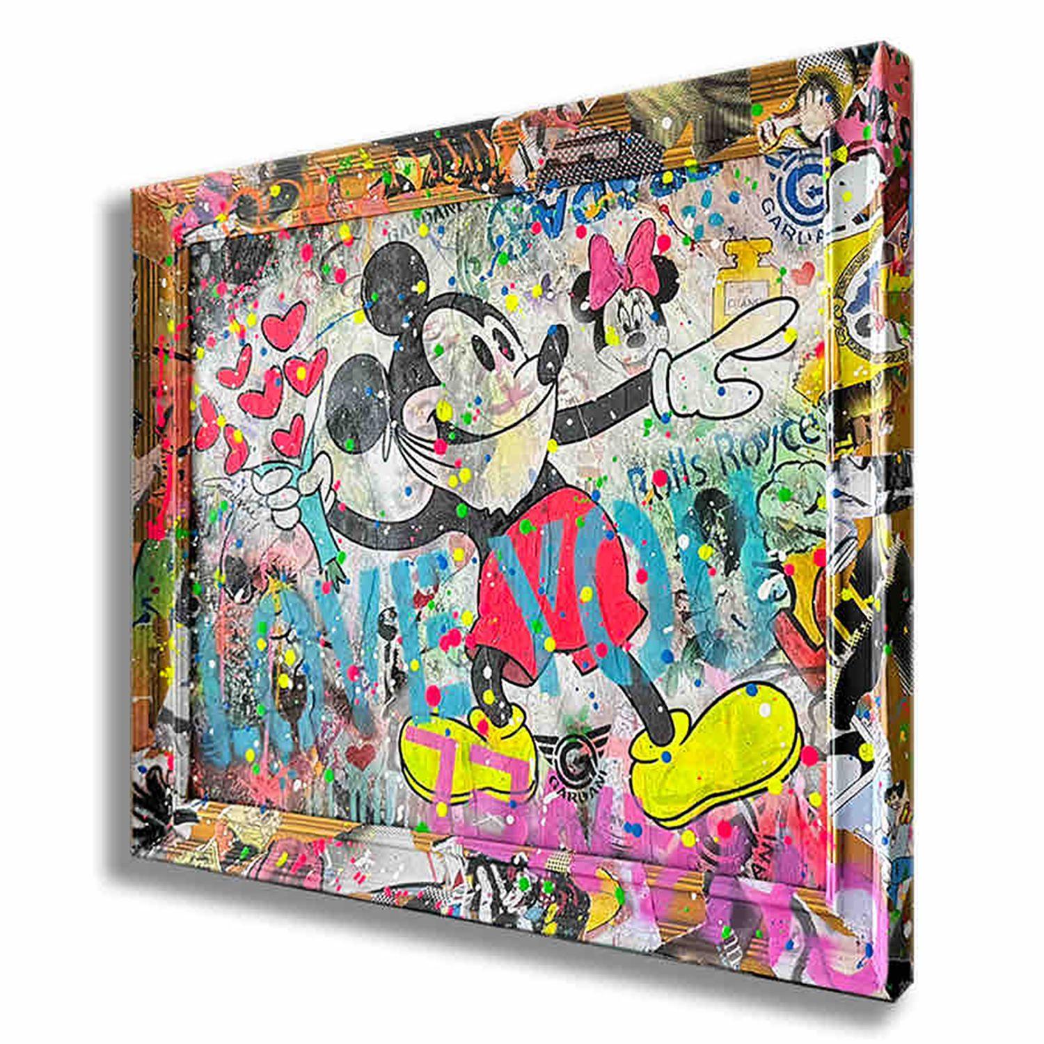 Mickey Love You More, peinture, acrylique sur toile - Pop Art Painting par Gardani Art