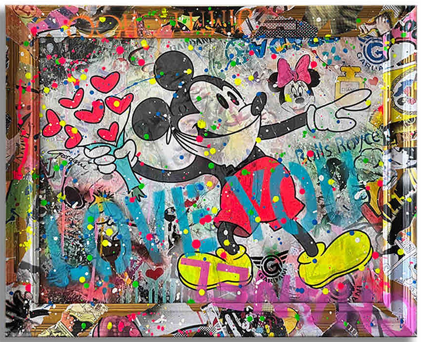 Mickey Love You More, peinture, acrylique sur toile - Painting de Gardani Art