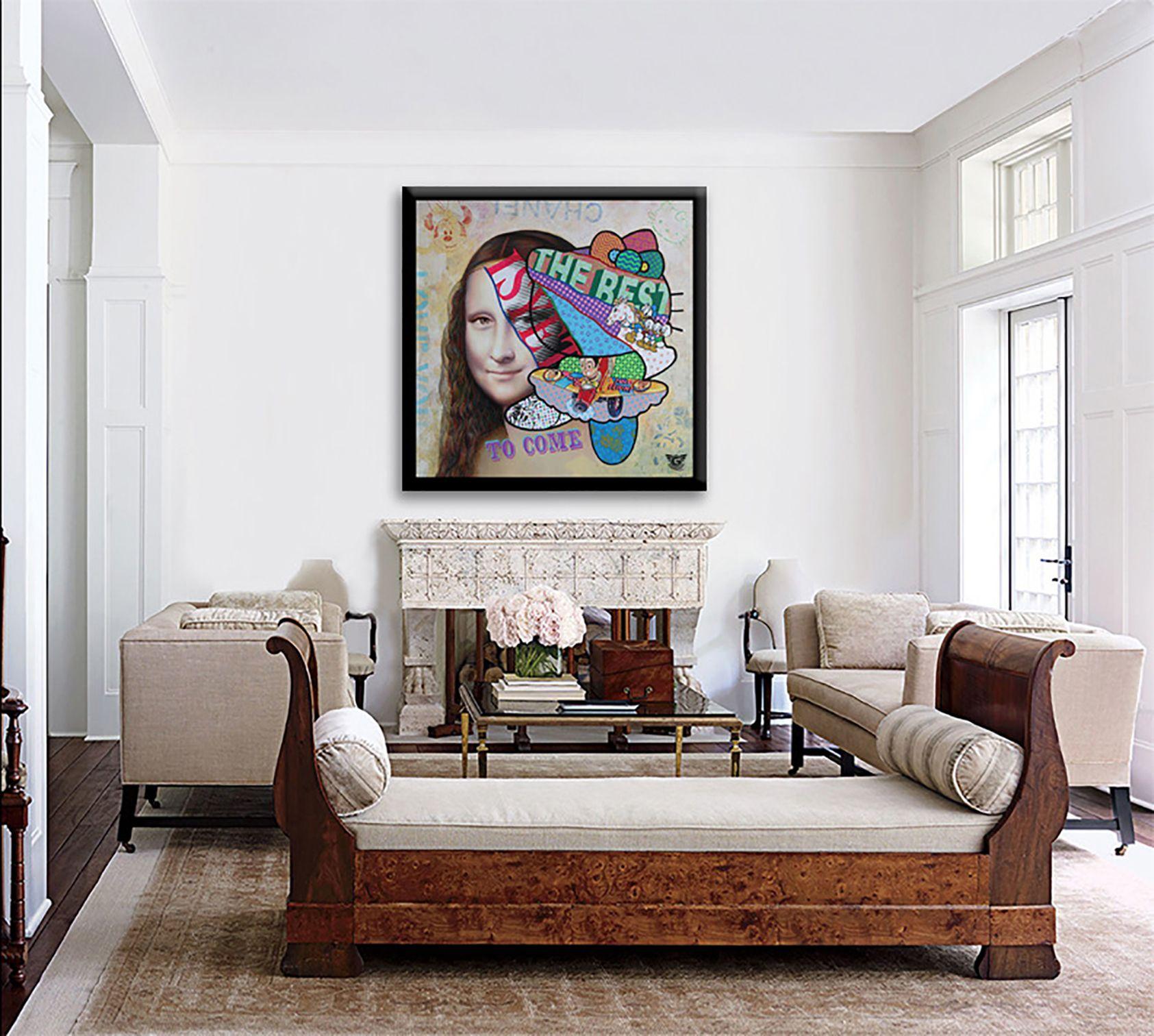 Mona Lisa Hello kitty, Painting, Oil on Canvas For Sale 2