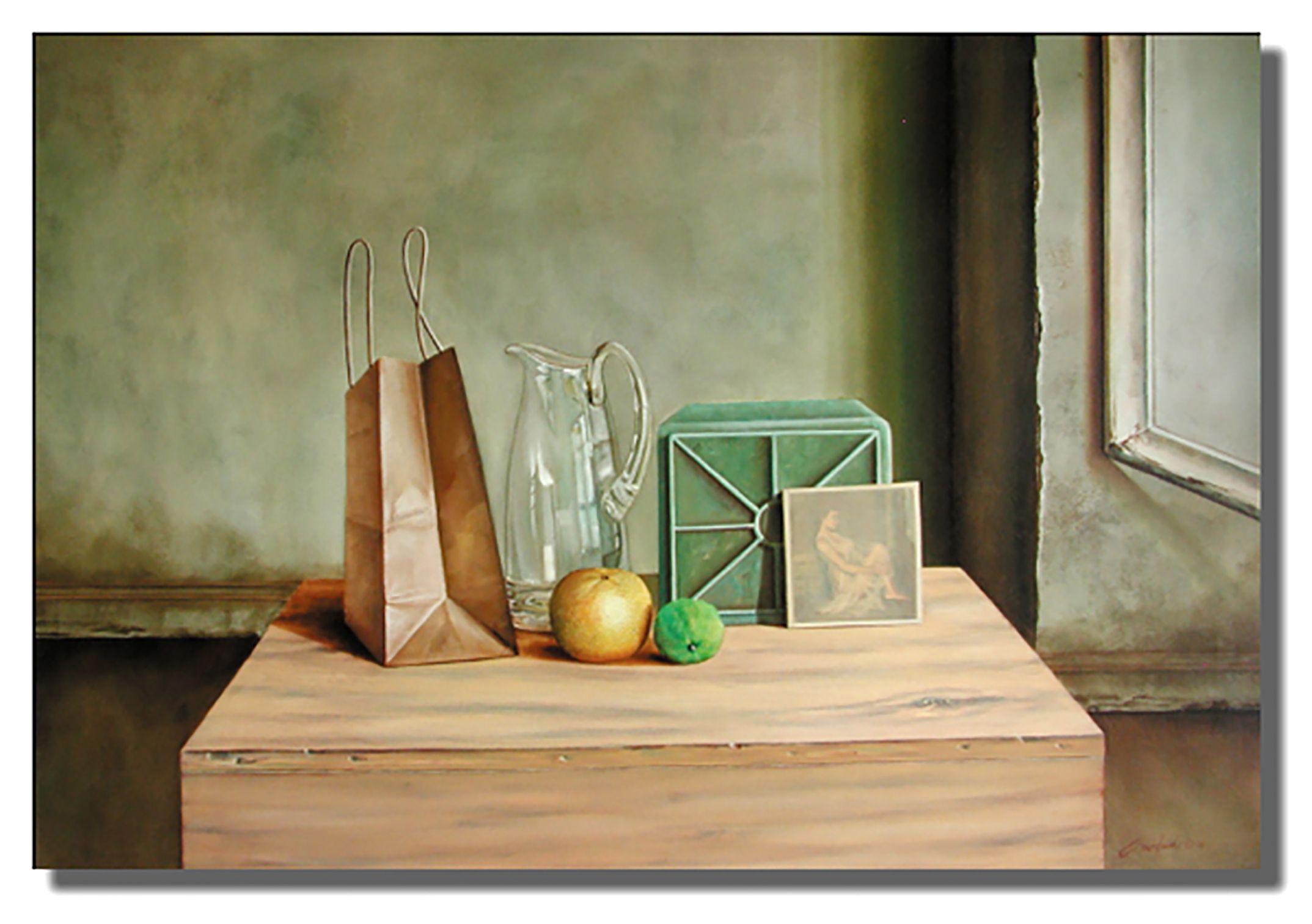 Orange und Limonenfarben, Gemälde, Öl auf Leinwand (Realismus), Painting, von Gardani Art
