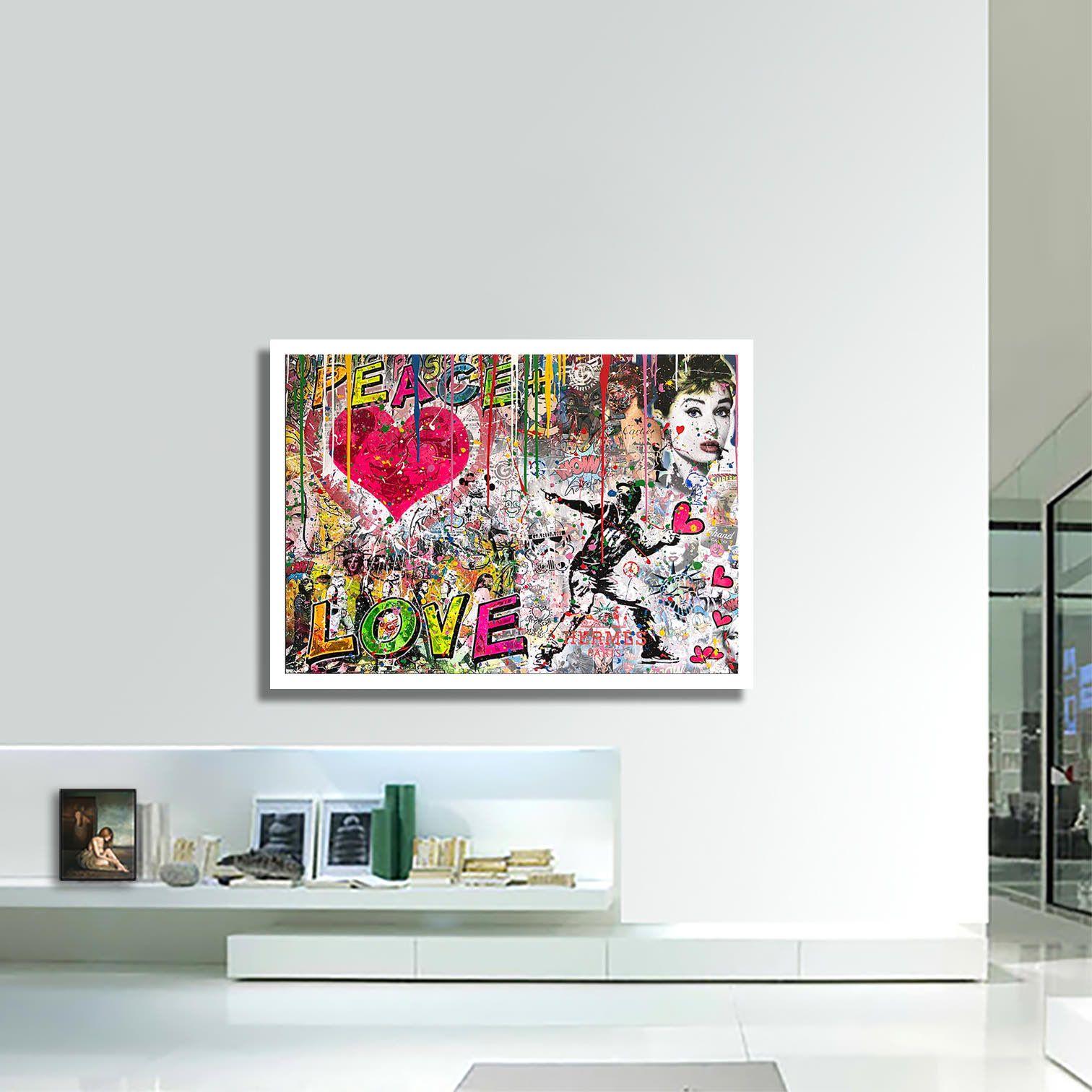 Peace Plus Love â€“ Original Painting on canvas, Painting, Acrylic on Canvas For Sale 2