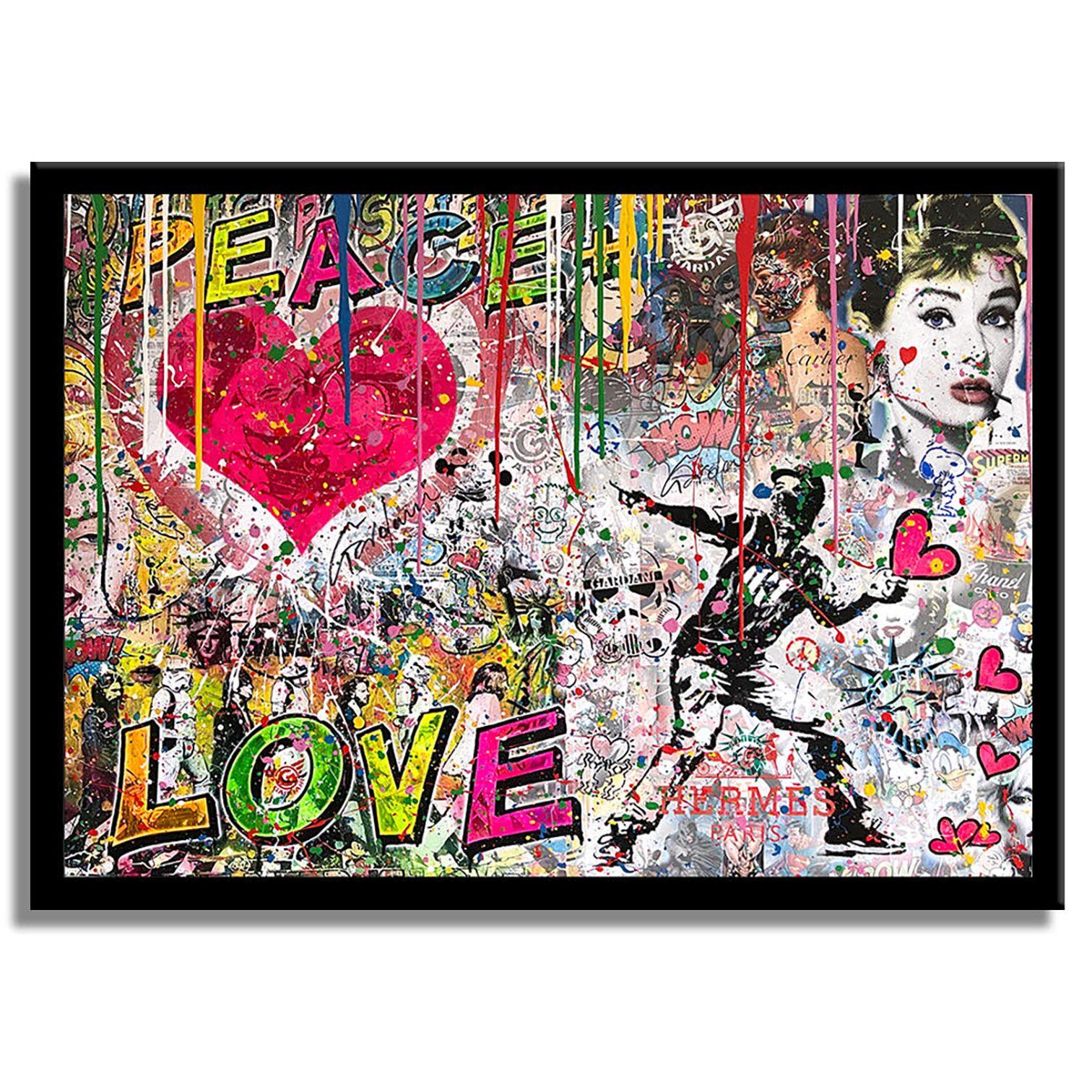 Peace Plus Love - Peinture originale sur toile, Peinture, Acrylique sur toile en vente 1