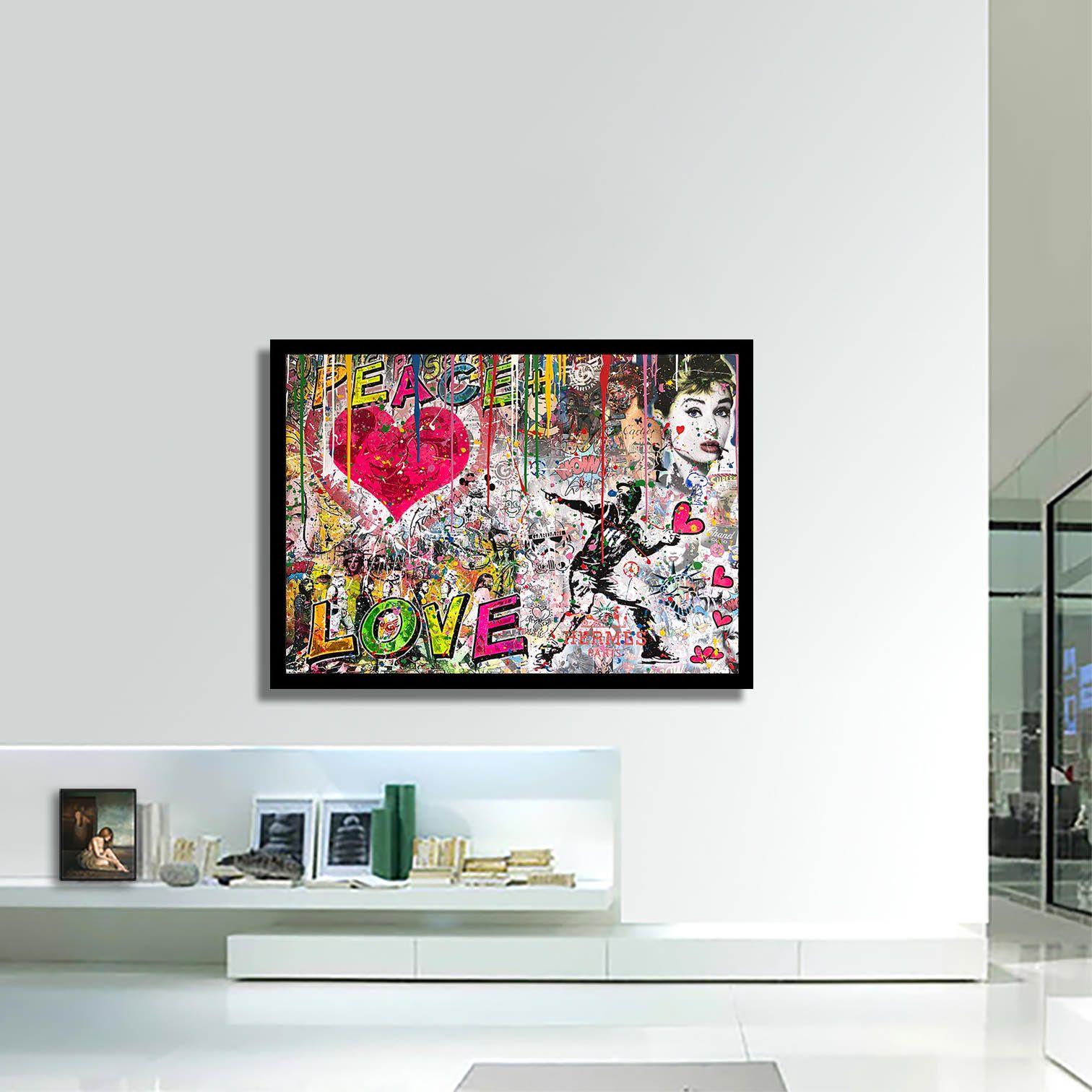 Peace Plus Love - Peinture originale sur toile, Peinture, Acrylique sur toile en vente 2