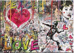 Peace Plus Love - Peinture originale sur toile, Peinture, Acrylique sur toile