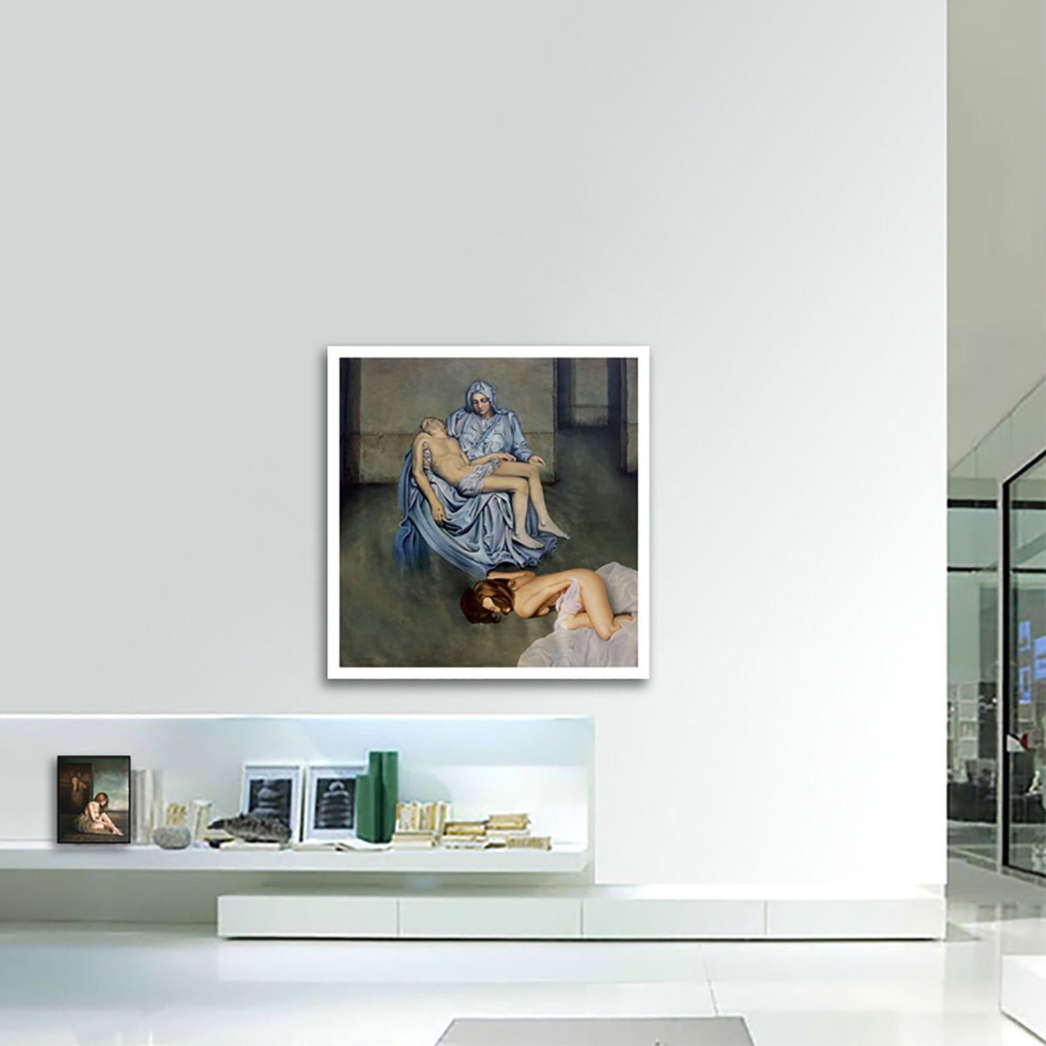 Pieta after Michelangel, Painting, Oil on Canvas For Sale 1