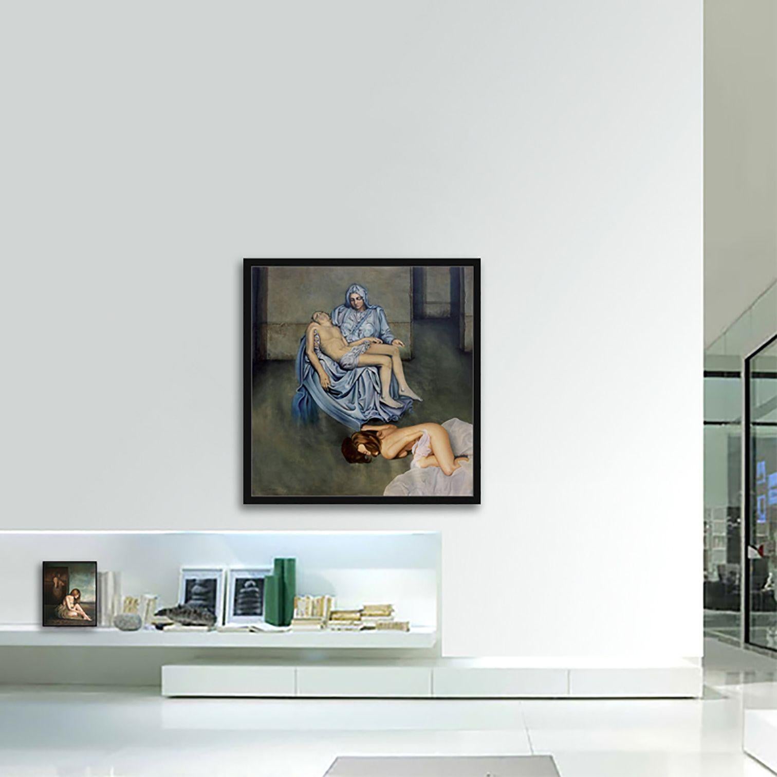 Pieta after Michelangel, Painting, Oil on Canvas For Sale 4
