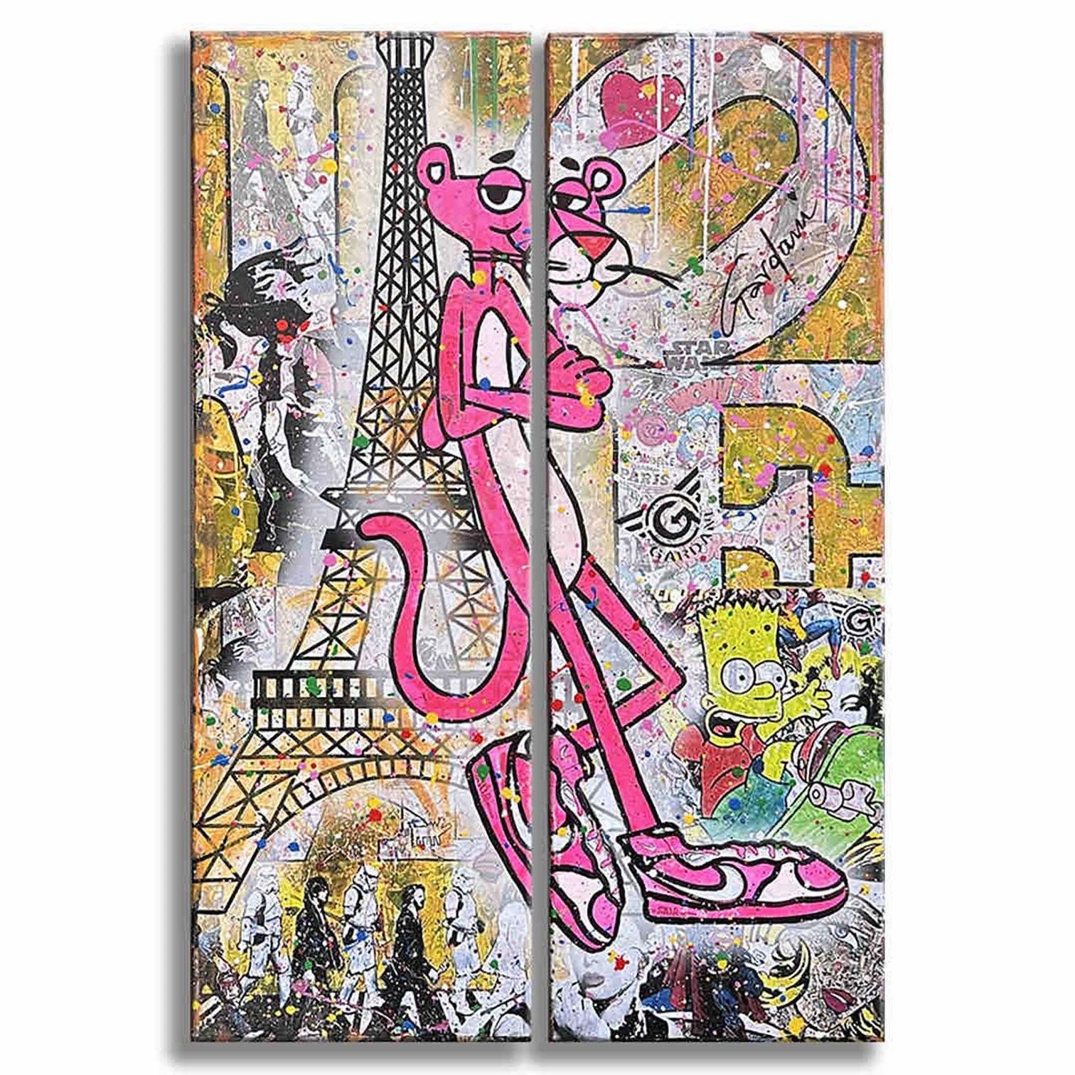 Pink Paris - Peinture originale sur toile, Peinture, Acrylique sur toile - Pop Art Painting par Gardani Art