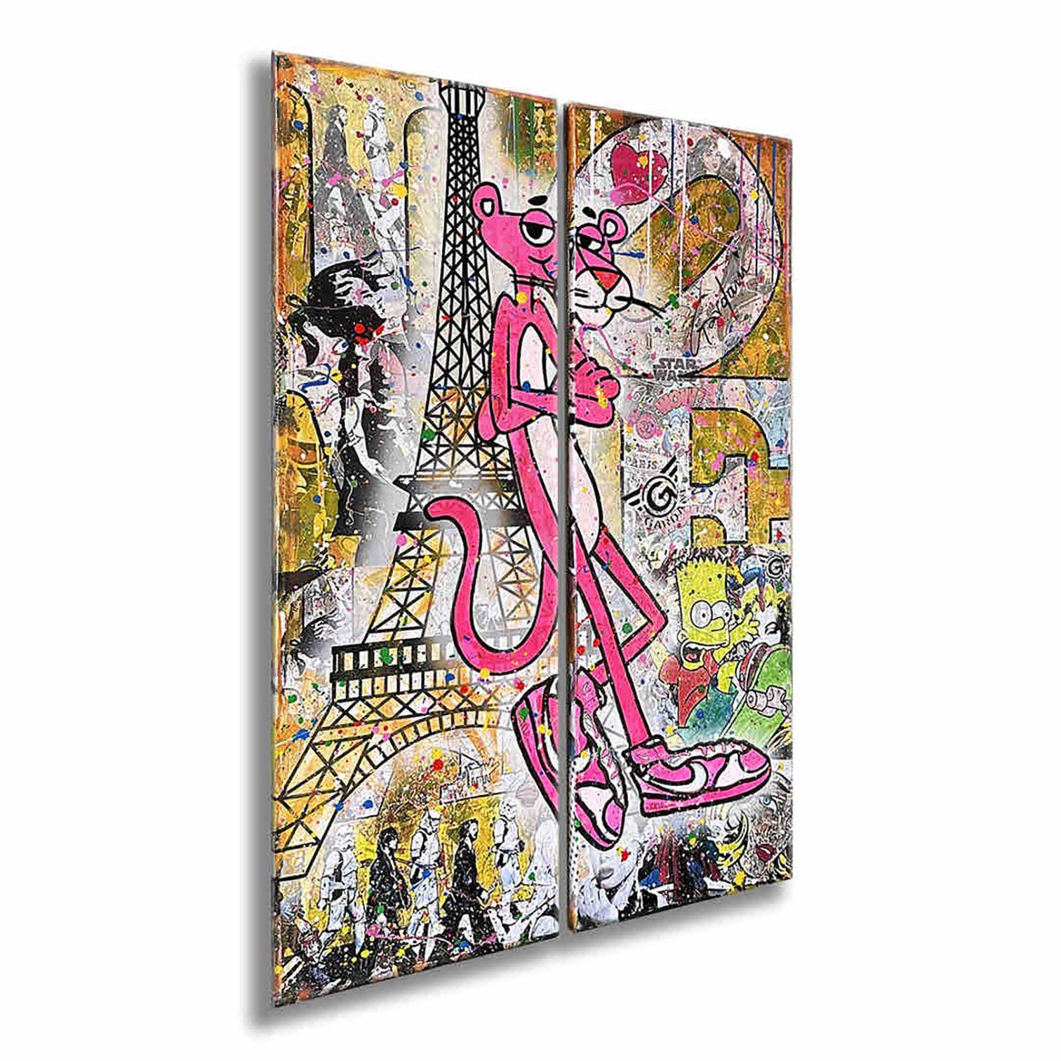Pink Paris - Peinture originale sur toile, Peinture, Acrylique sur toile en vente 1