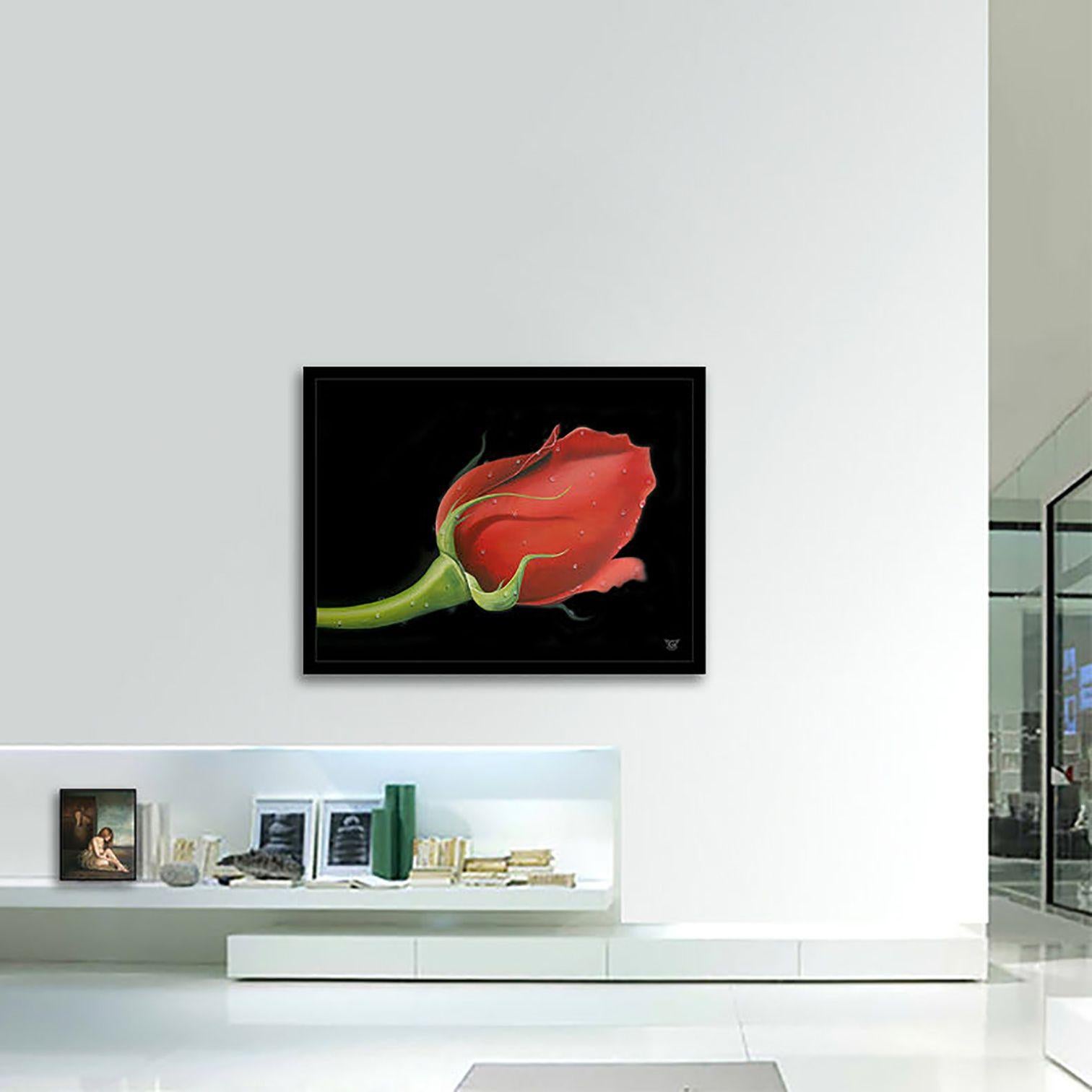 Rote Rose, Gemälde, Öl auf Leinwand im Angebot 1