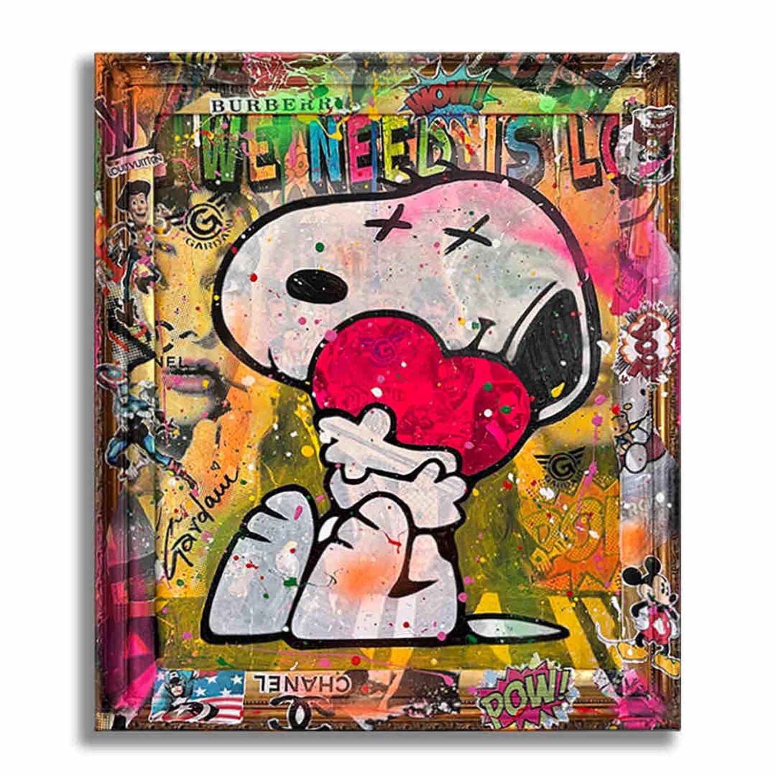 Sending Love Snoopy â€“ Original Painting on canvas, Painting, Acrylic on Canvas 1