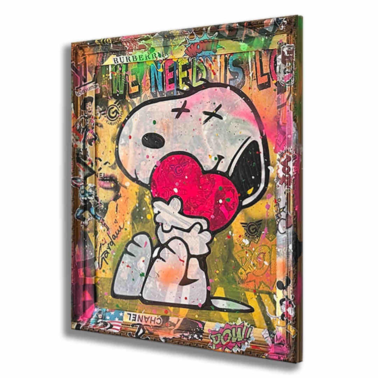 Sending Love Snoopy â€“ Original Painting on canvas, Painting, Acrylic on Canvas 3
