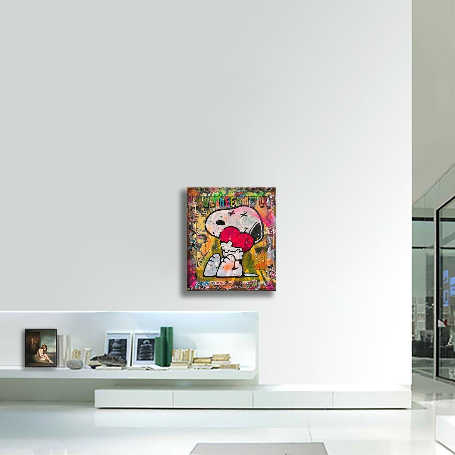 Sending Love Snoopy â€“ Original Painting on canvas, Painting, Acrylic on Canvas 4
