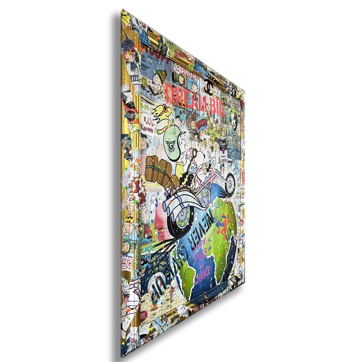 Snoopy Around the Worldâ€“ Original Painting on Canv, Painting, Acrylic on Canva For Sale 1