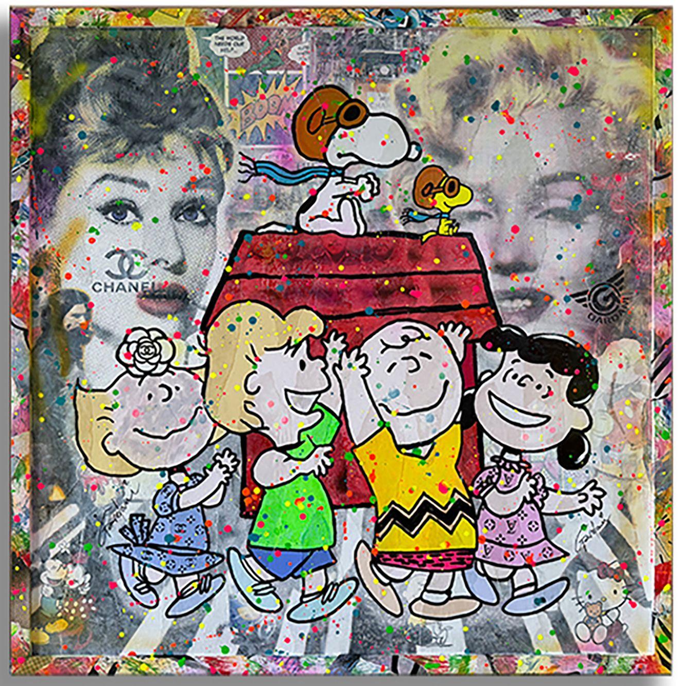 Snoopy fliegend, Gemälde, Acryl auf Leinwand