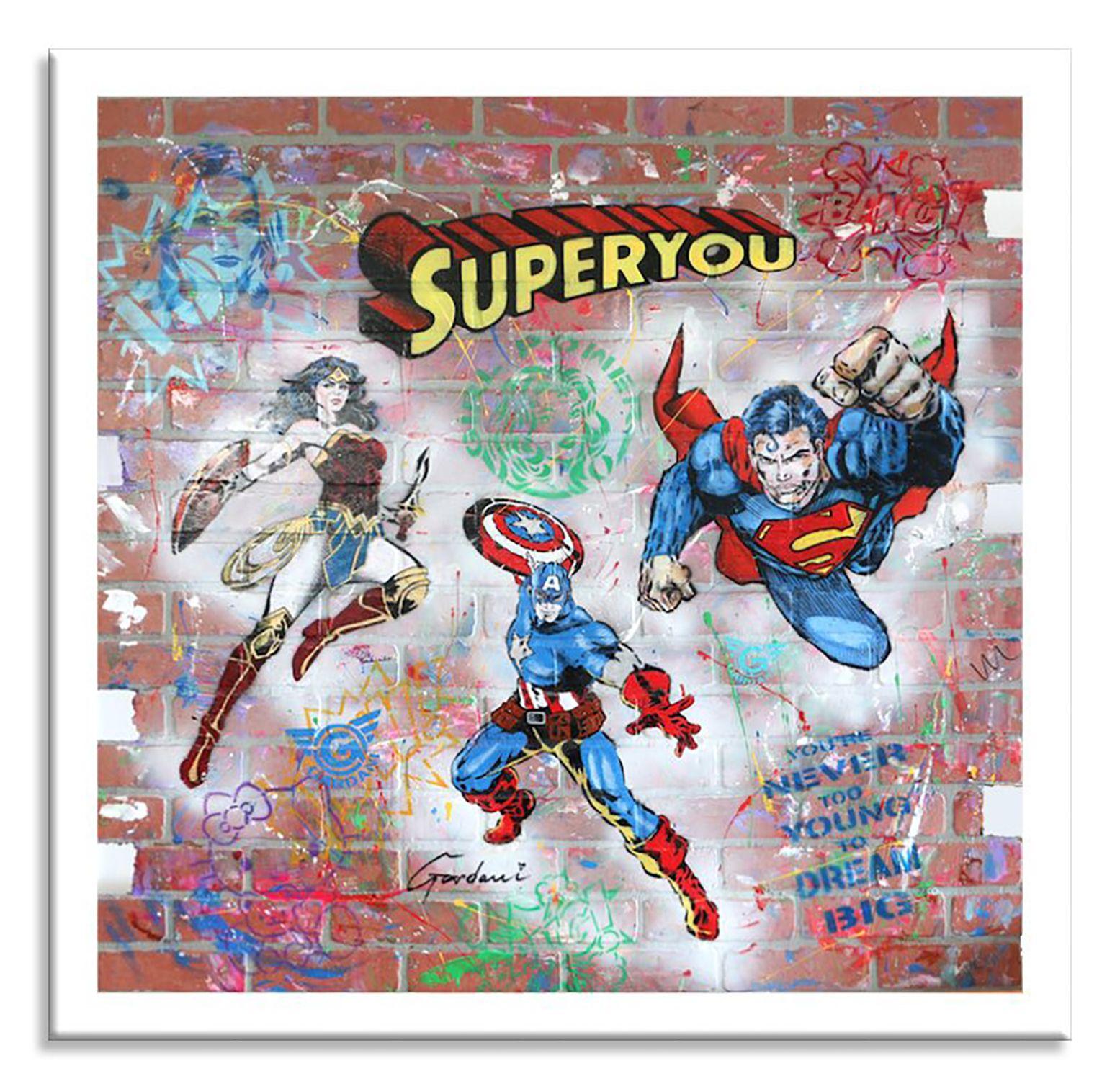 Einzigartiges Pop Art Originalgemälde auf Fiberglas Brooklyn Brick Wall von Gardani für Sie verfügbar. Handsigniert vom Künstler auf der Vorder- und Rückseite, mit offiziellem Gardani-Echtheitszertifikat mit einer einzigartigen Dollarschein-Sequenz
