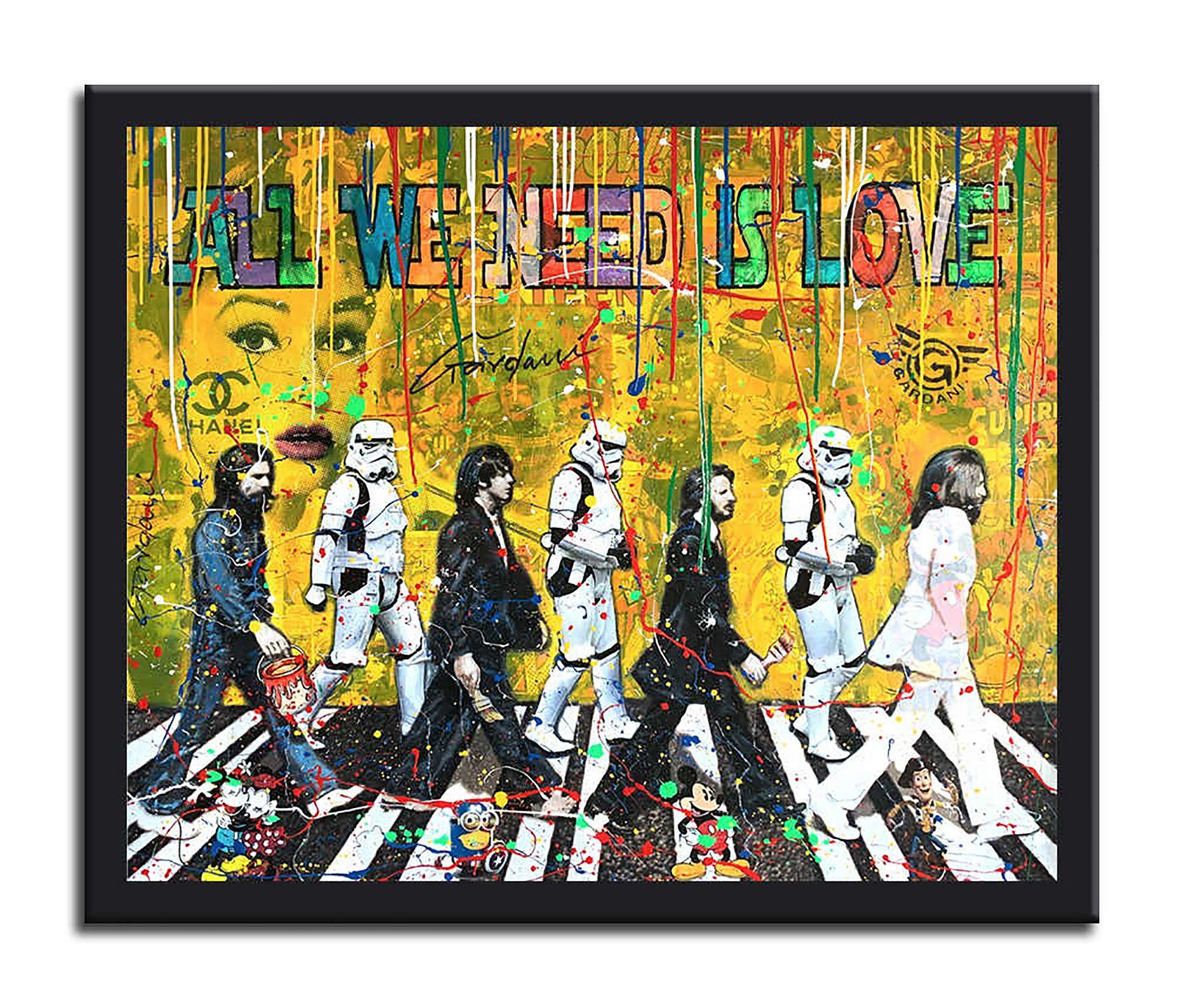 The Beatles All we Need, peinture, acrylique sur toile - Pop Art Painting par Gardani Art