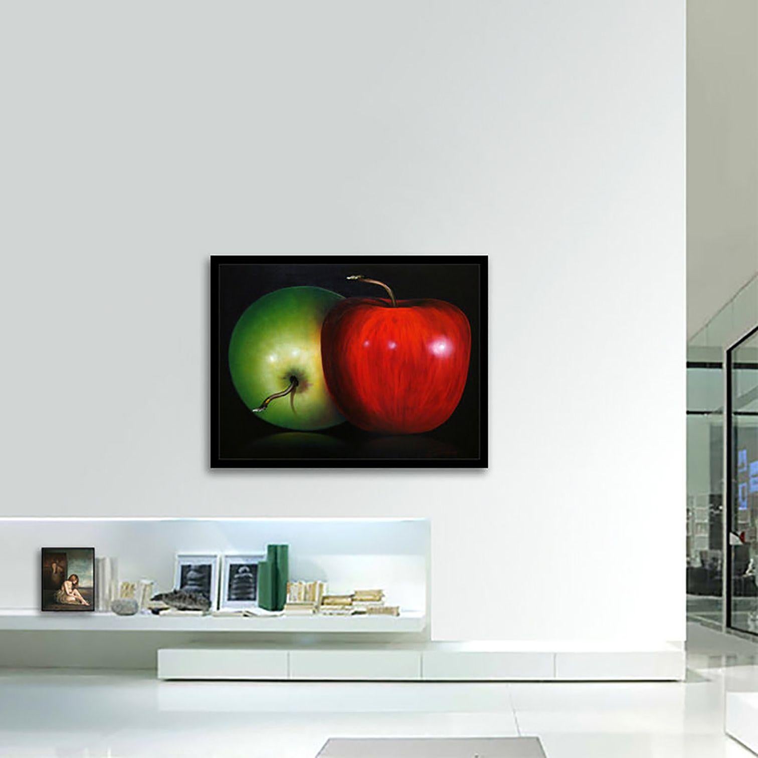 Two Apples, Painting, Oil on Canvas For Sale 1