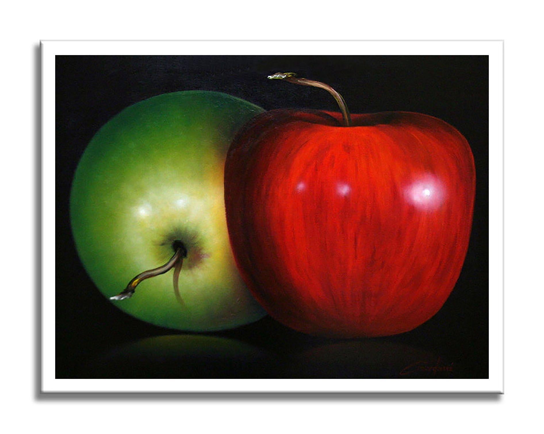 Two Apples, Painting, Oil on Canvas For Sale 2