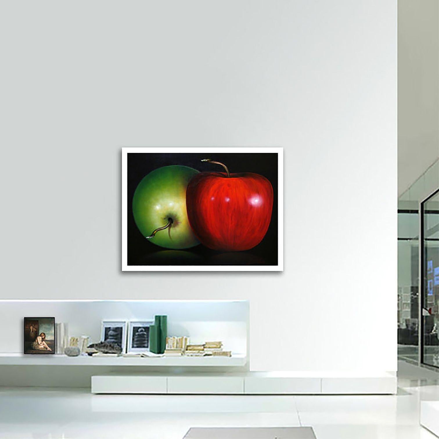 Two Apples, Painting, Oil on Canvas For Sale 3