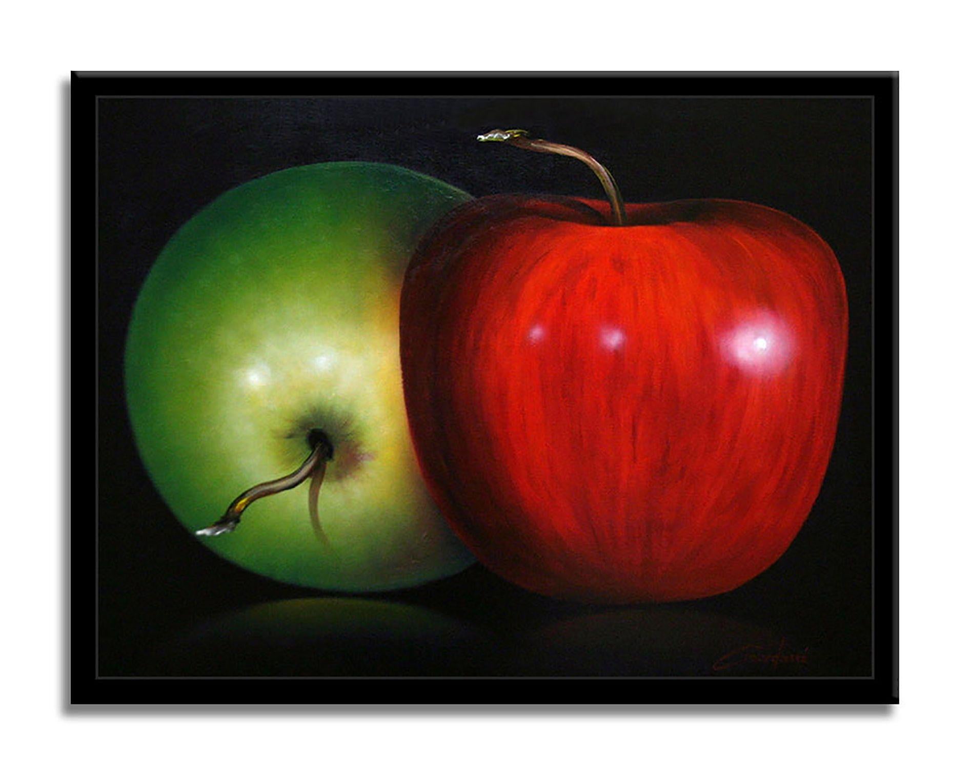 Two Apples, Painting, Oil on Canvas For Sale 4