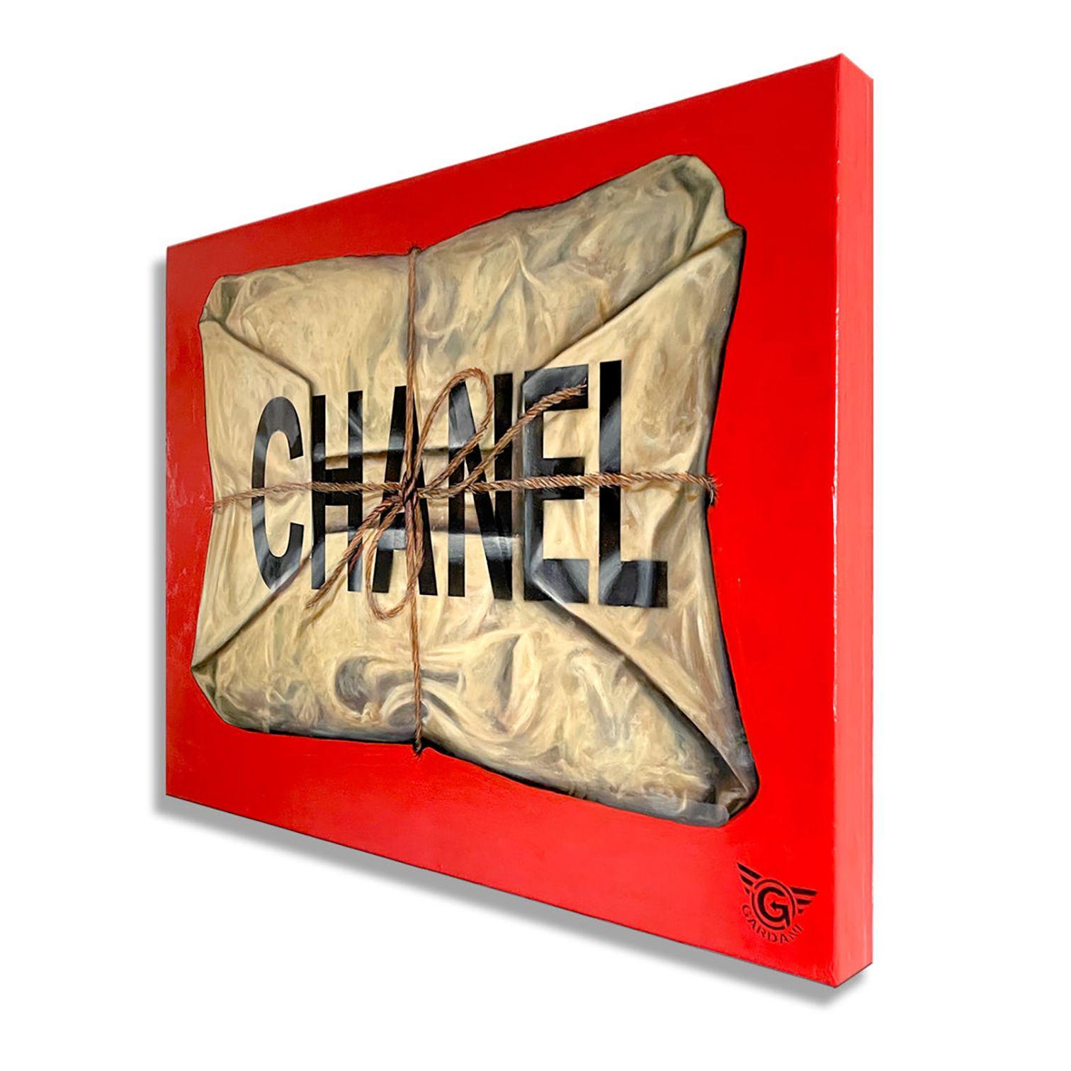 Wrapped with Chanel RED, Painting, Oil on Canvas For Sale 1