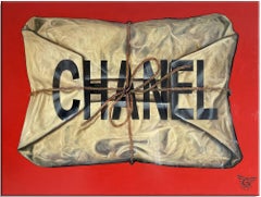 Entouré de Chanel rouge, peinture, huile sur toile