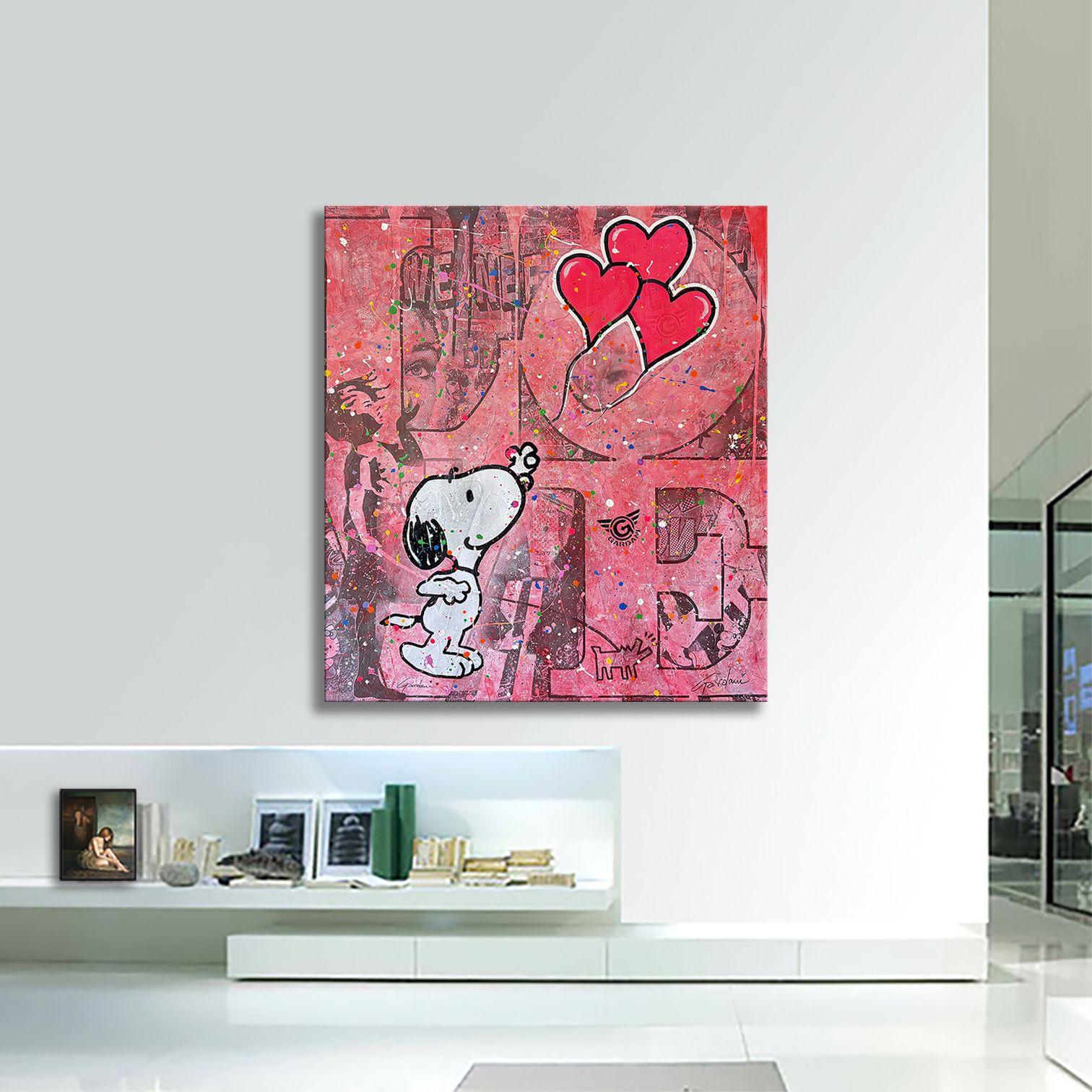 Me haces Feliz Snoopy - Pintura Original, Pintura, Acrílico sobre Lienzo en venta 1