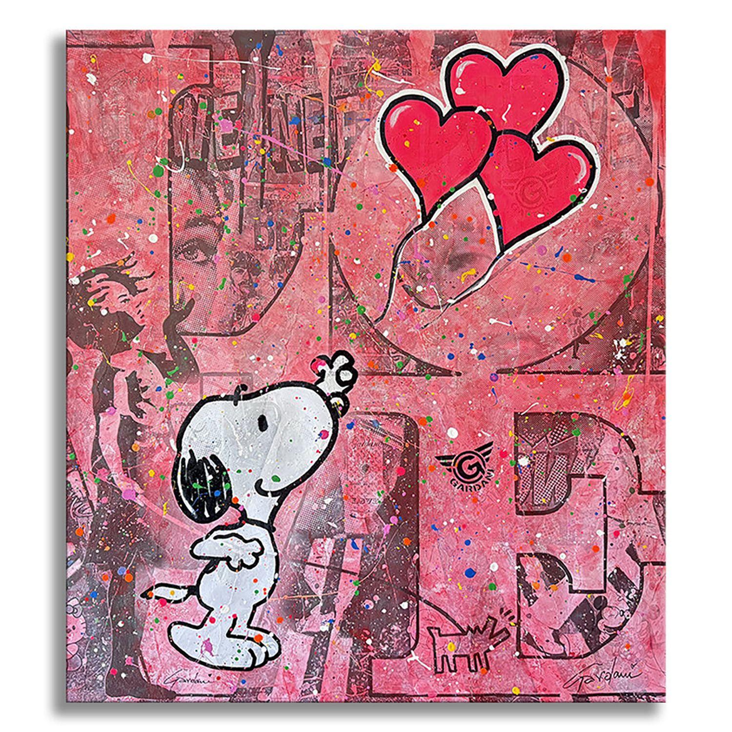 Me haces Feliz Snoopy - Pintura Original, Pintura, Acrílico sobre Lienzo en venta 2
