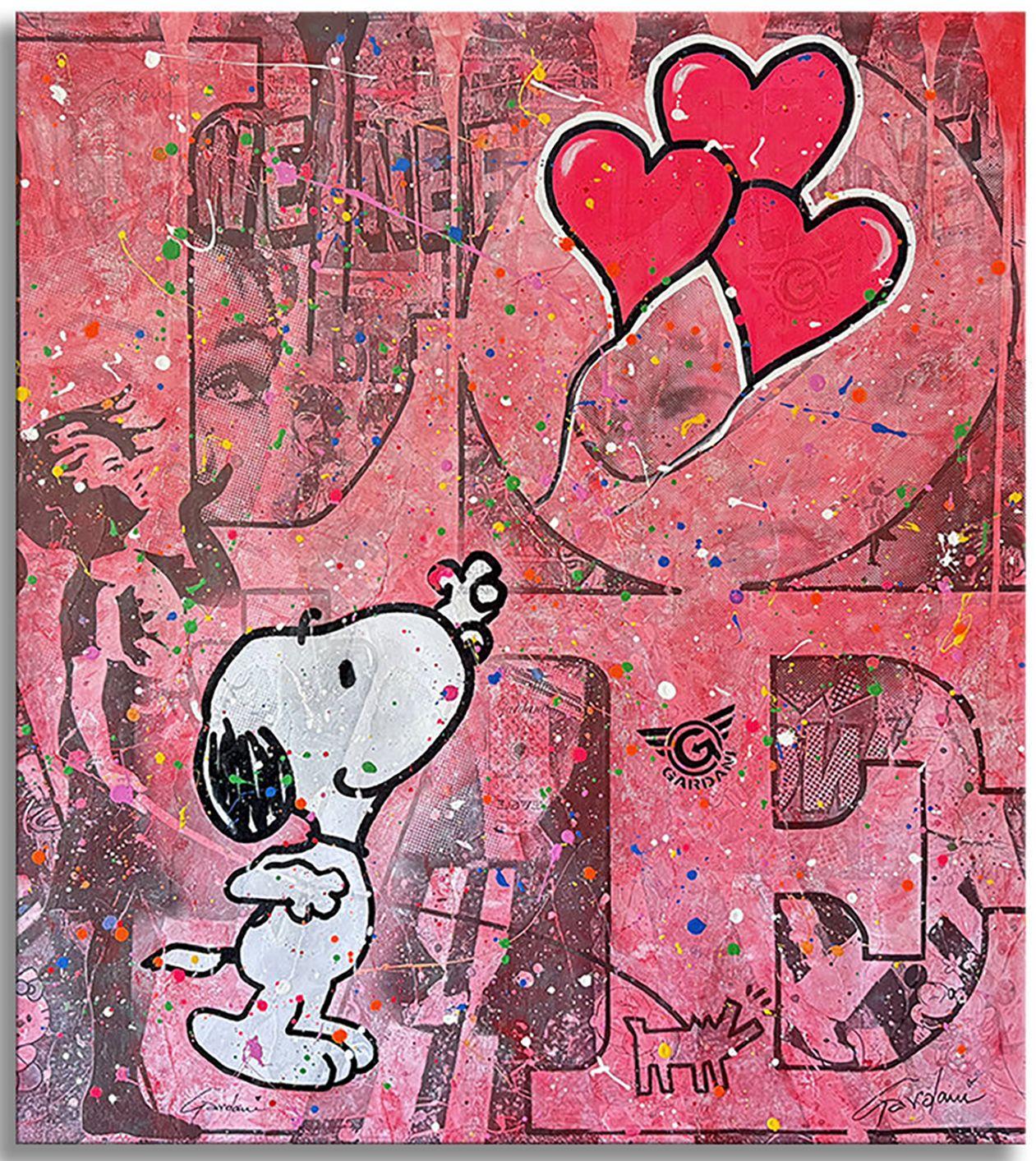 Me haces Feliz Snoopy - Pintura Original, Pintura, Acrílico sobre Lienzo - Painting de Gardani Art