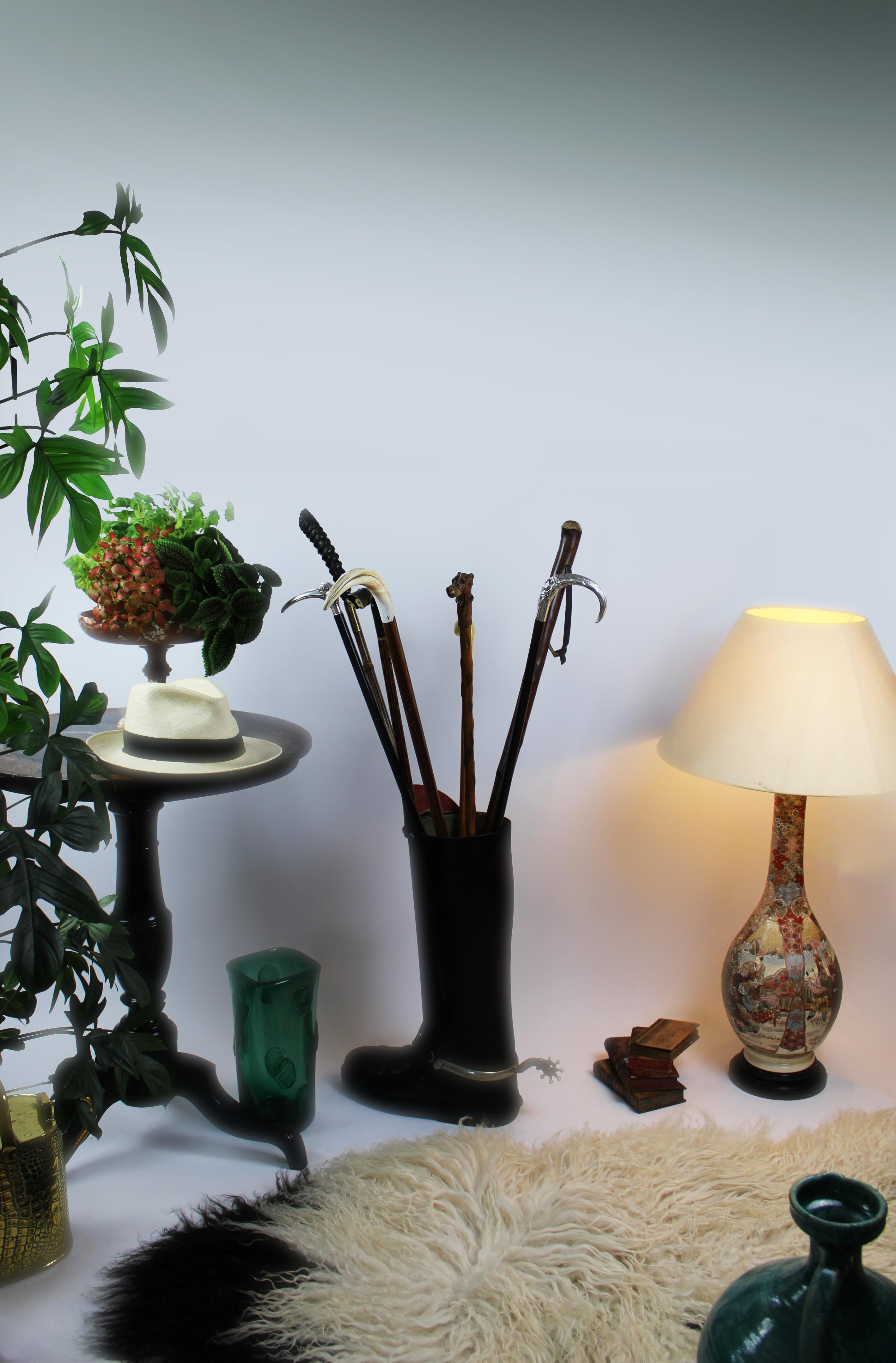 Presenting a unique and rare piece from the mid-20th century: a Large Garde Republicaine Boot repurposed as an umbrella stand. Crafted in Italy during the 1950s, this striking piece is a perfect blend of functionality and style, embodying the