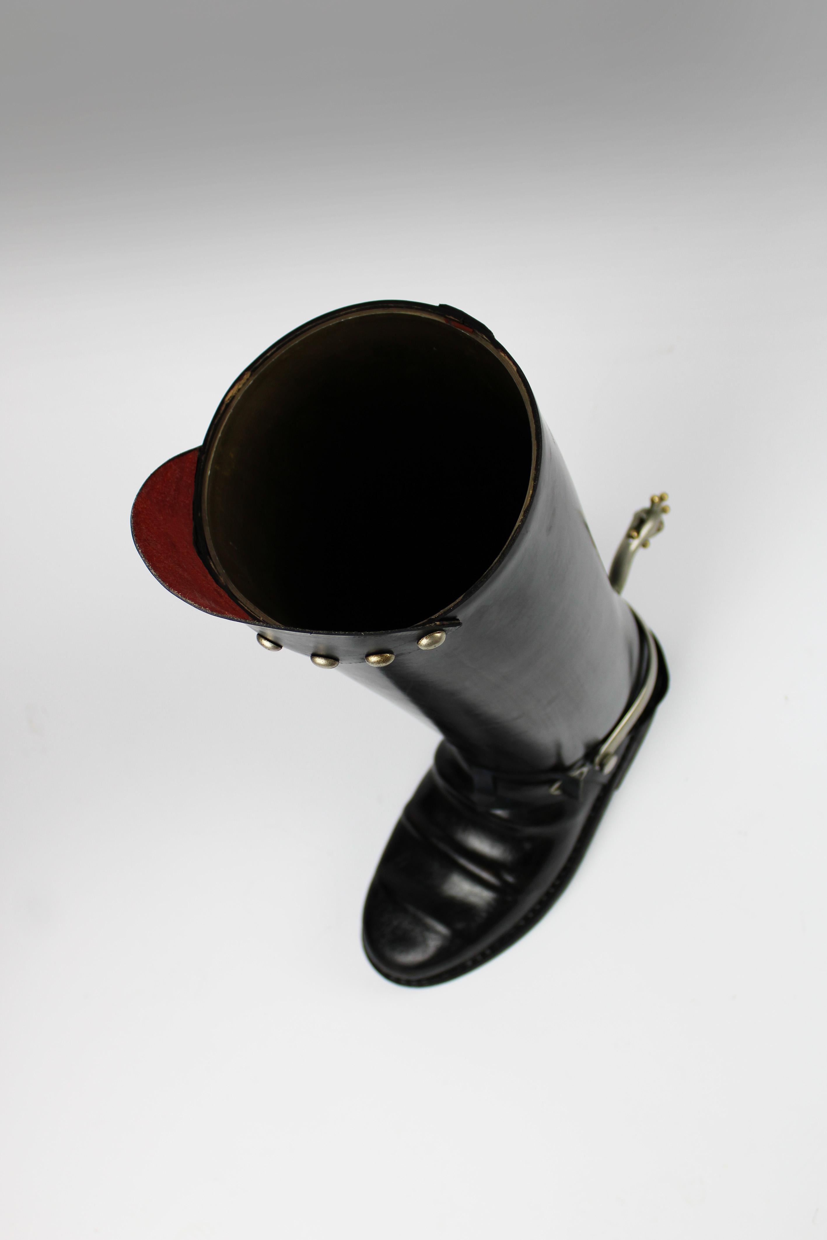 Italian Garde Republicaine Boot leather Umbrella stand Mid century Modern 1950's Italy For Sale