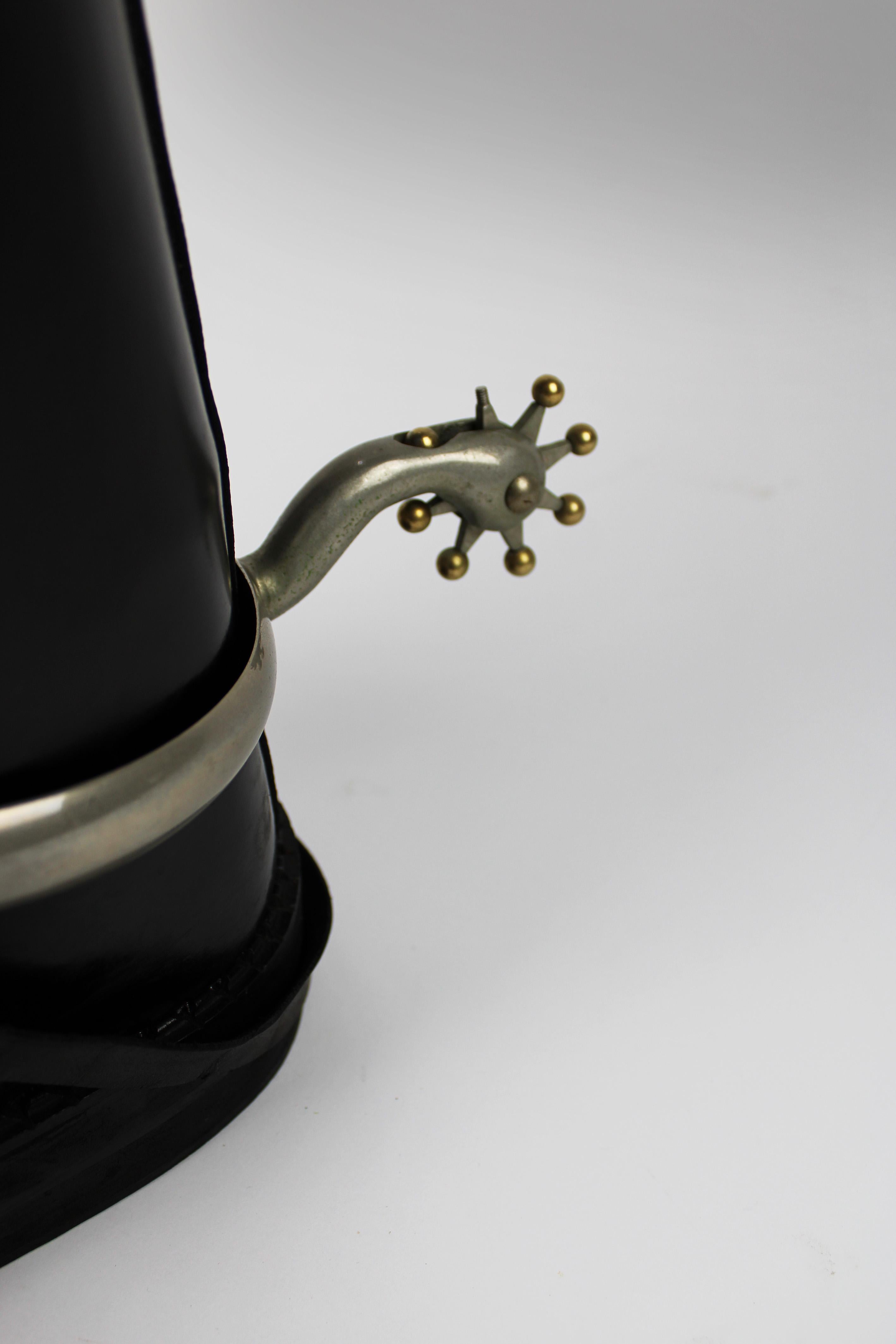 Metal Garde Republicaine Boot leather Umbrella stand Mid century Modern 1950's Italy For Sale