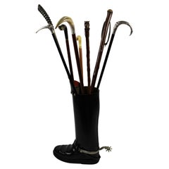 Vintage Garde Republicaine Boot leather Umbrella stand Mid century Modern 1950's Italy