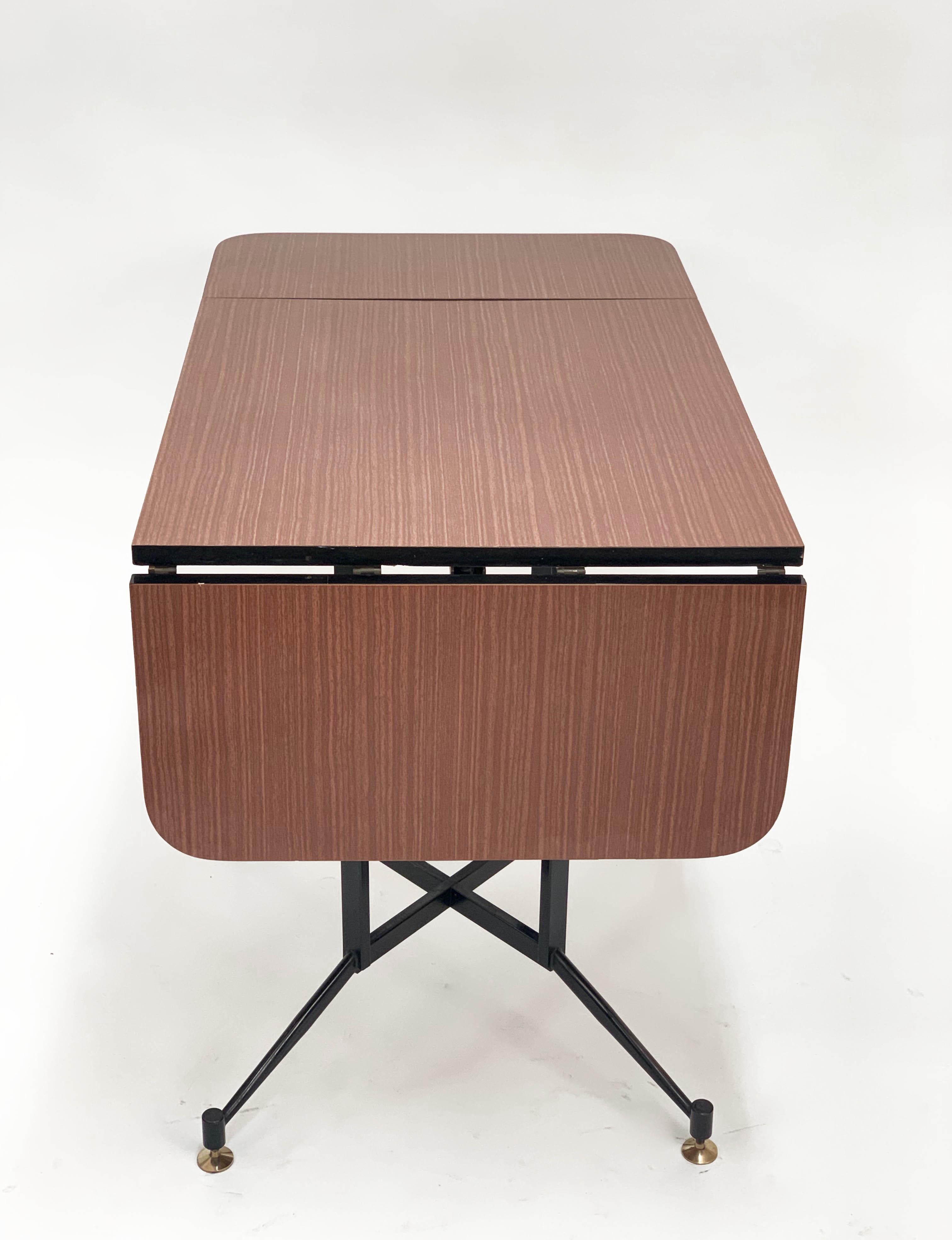 Lacquered Gardella Midcentury Formica Steel and Brass Table, Laminati Plastici Italy 1950s For Sale