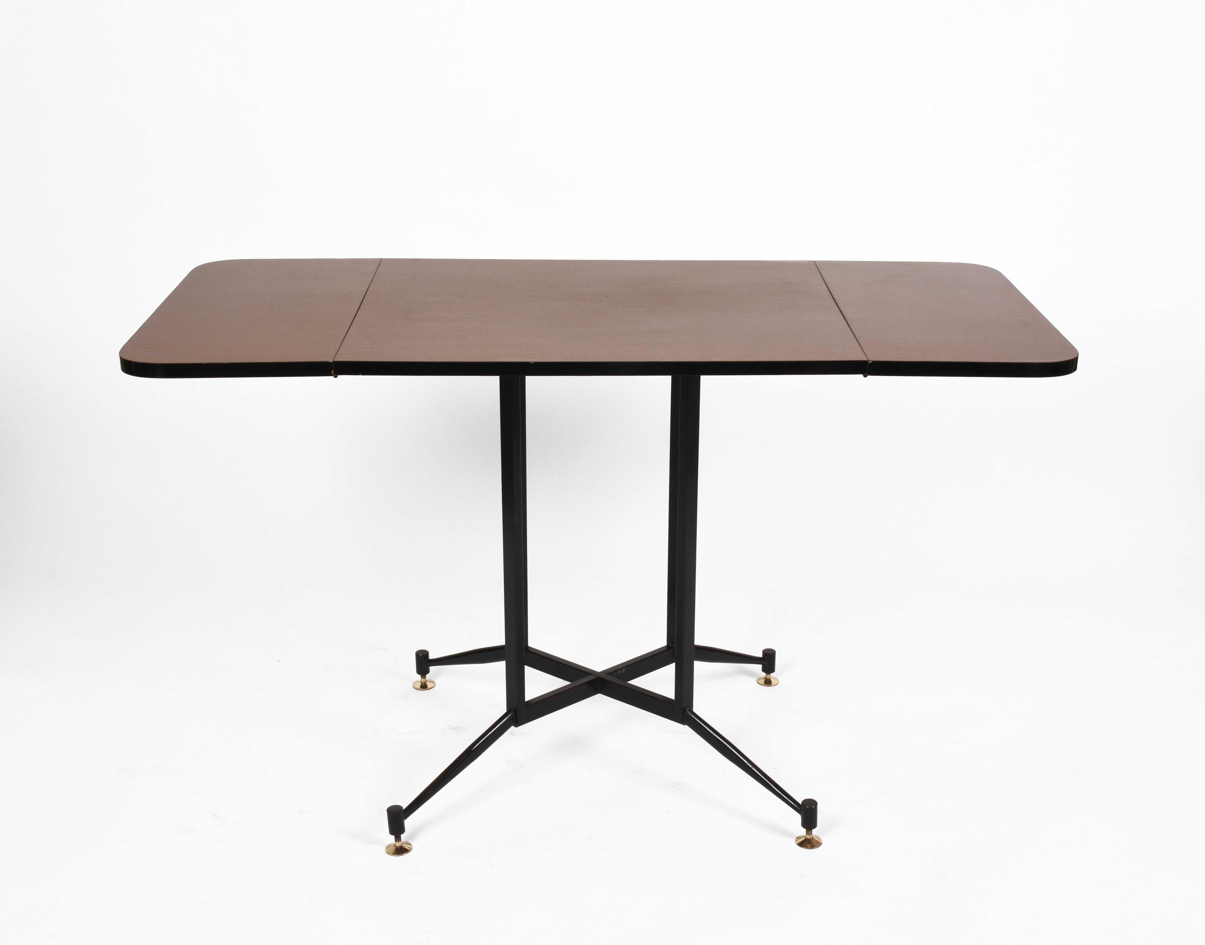 Mid-20th Century Gardella Midcentury Formica Steel and Brass Table, Laminati Plastici Italy 1950s For Sale