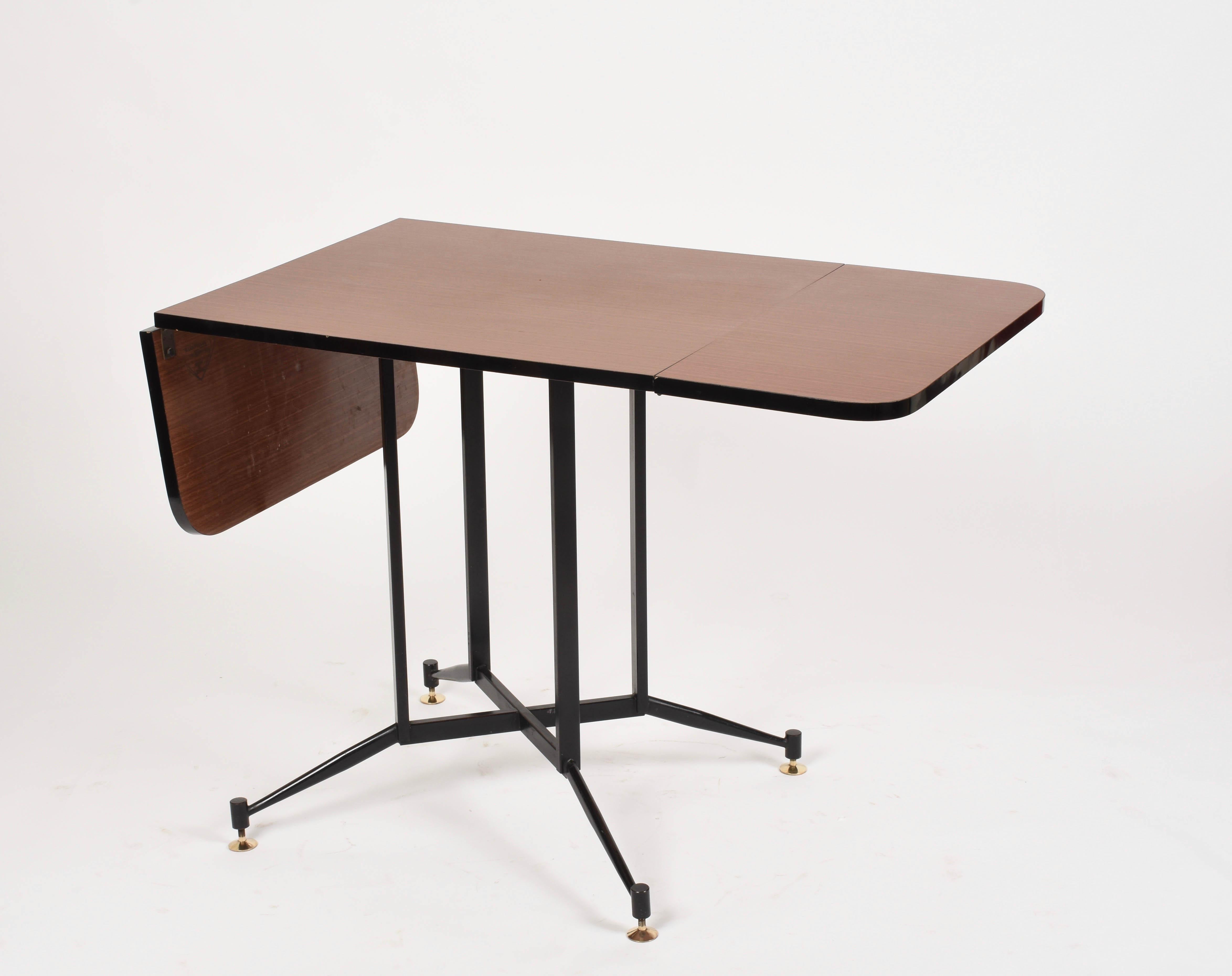 Gardella Midcentury Formica Steel and Brass Table, Laminati Plastici Italy 1950s For Sale 1