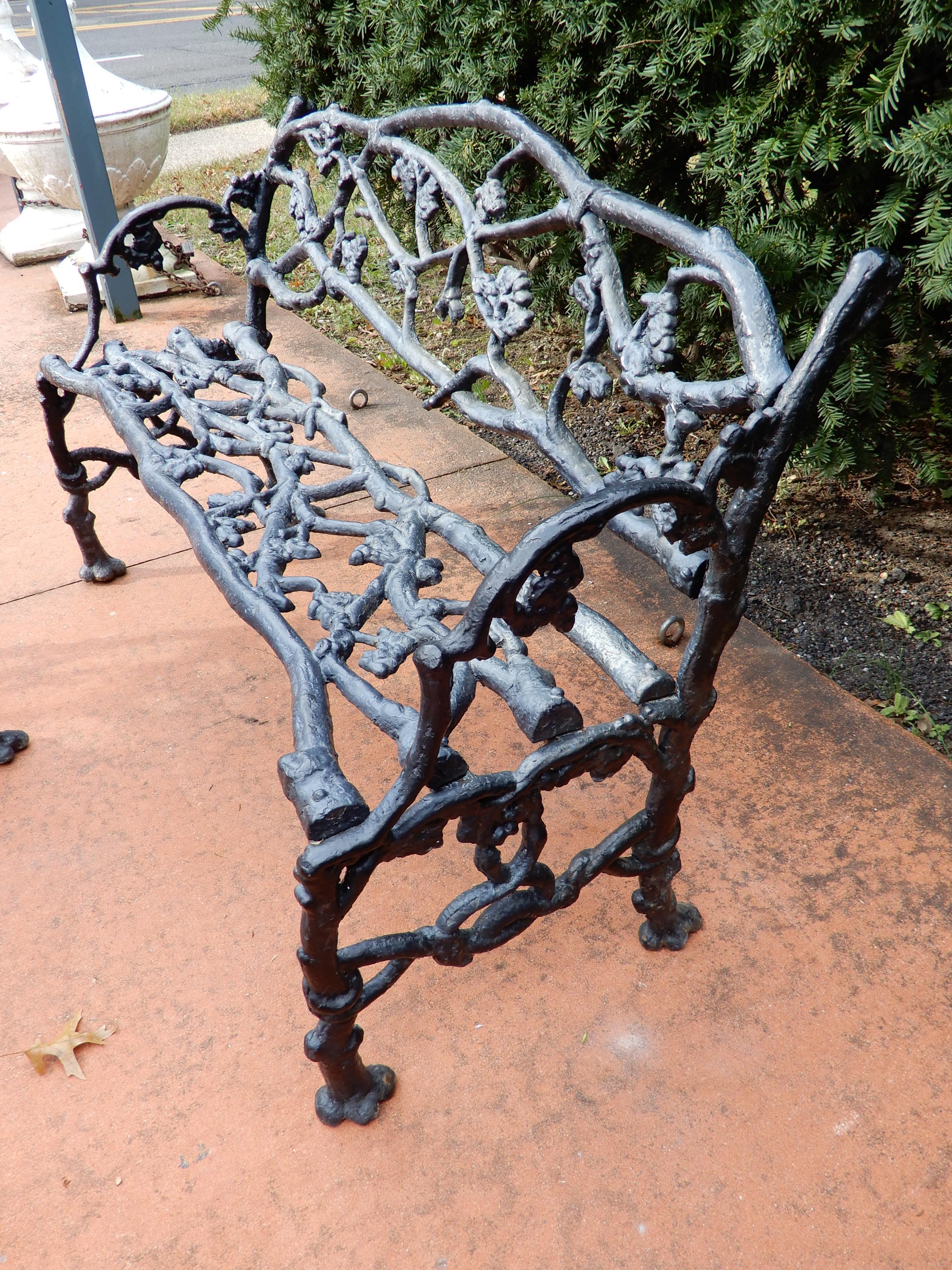 Garden Antique Rustic or Twig Cast Iron Bench & Chair For Sale 4