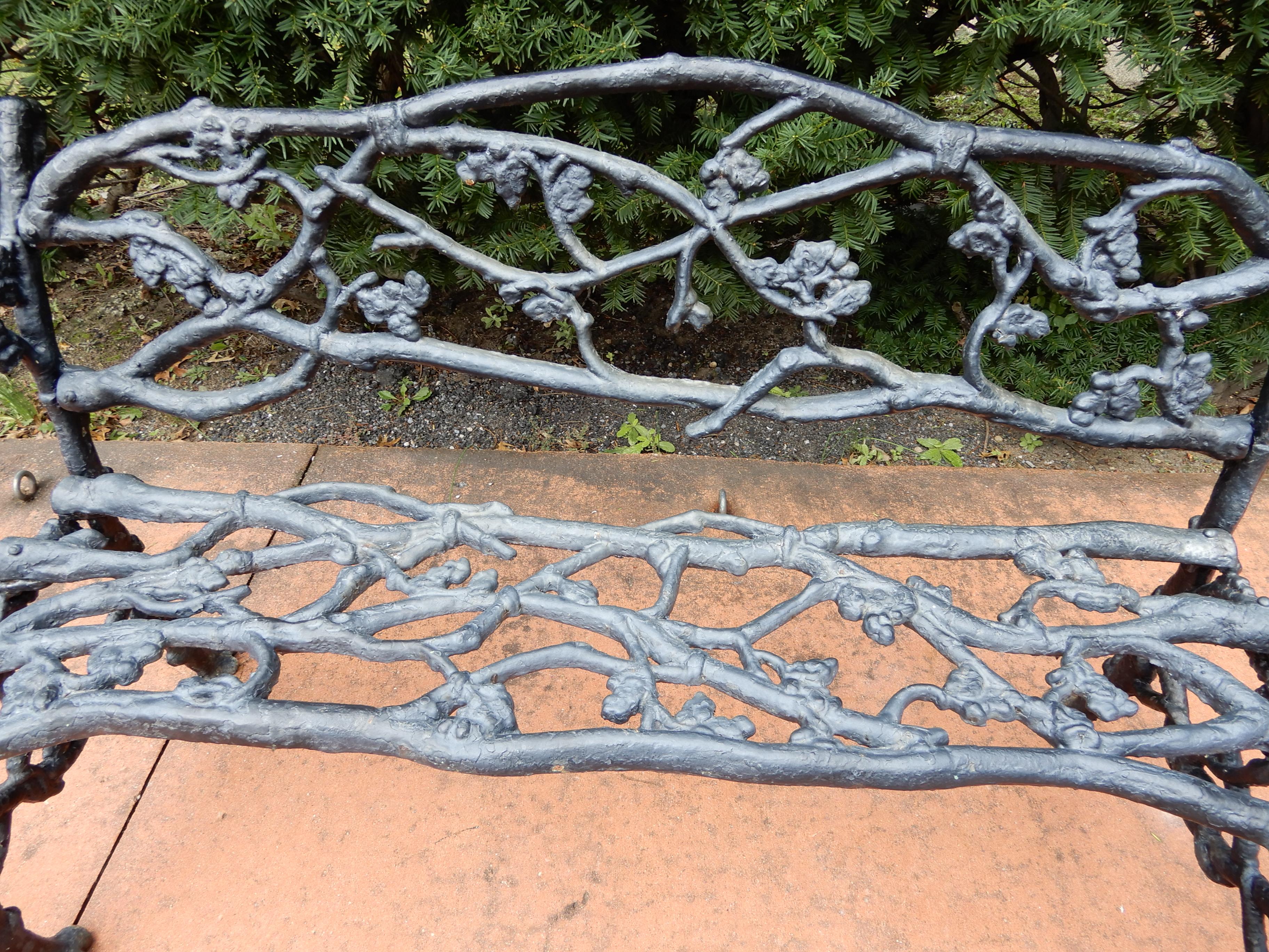 Garden Antique Rustic or Twig Cast Iron Bench & Chair In Good Condition For Sale In Long Island, NY
