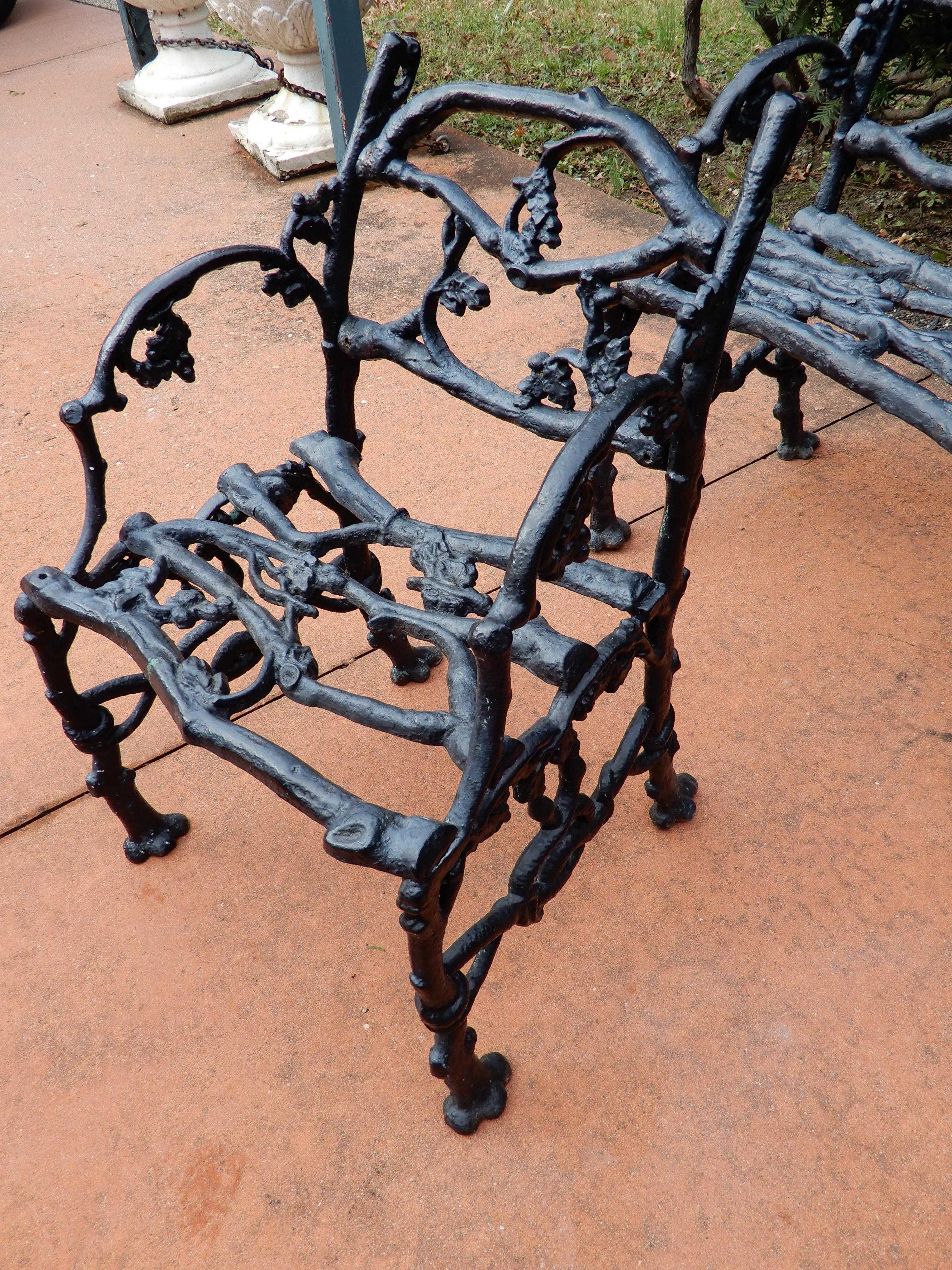 Garden Antique Rustic or Twig Cast Iron Bench & Chair For Sale 2