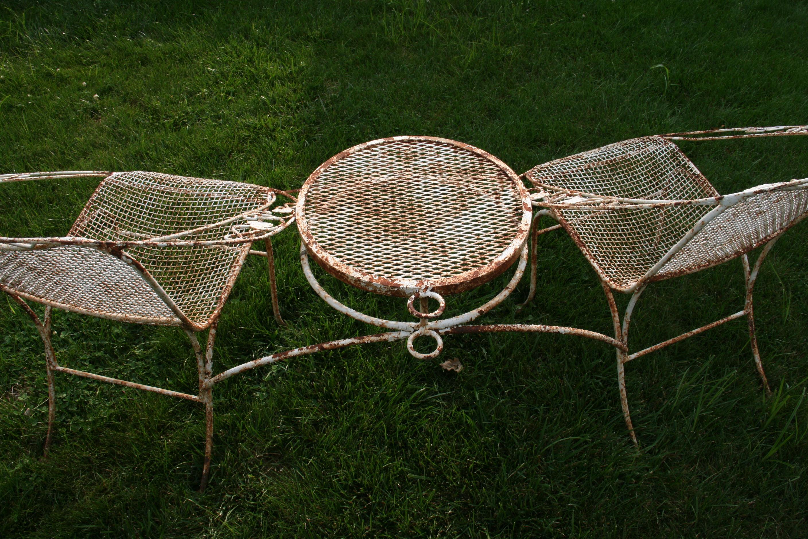 Mid-20th Century Garden Attached Double Seat and Table Garden Furniture by Saterini