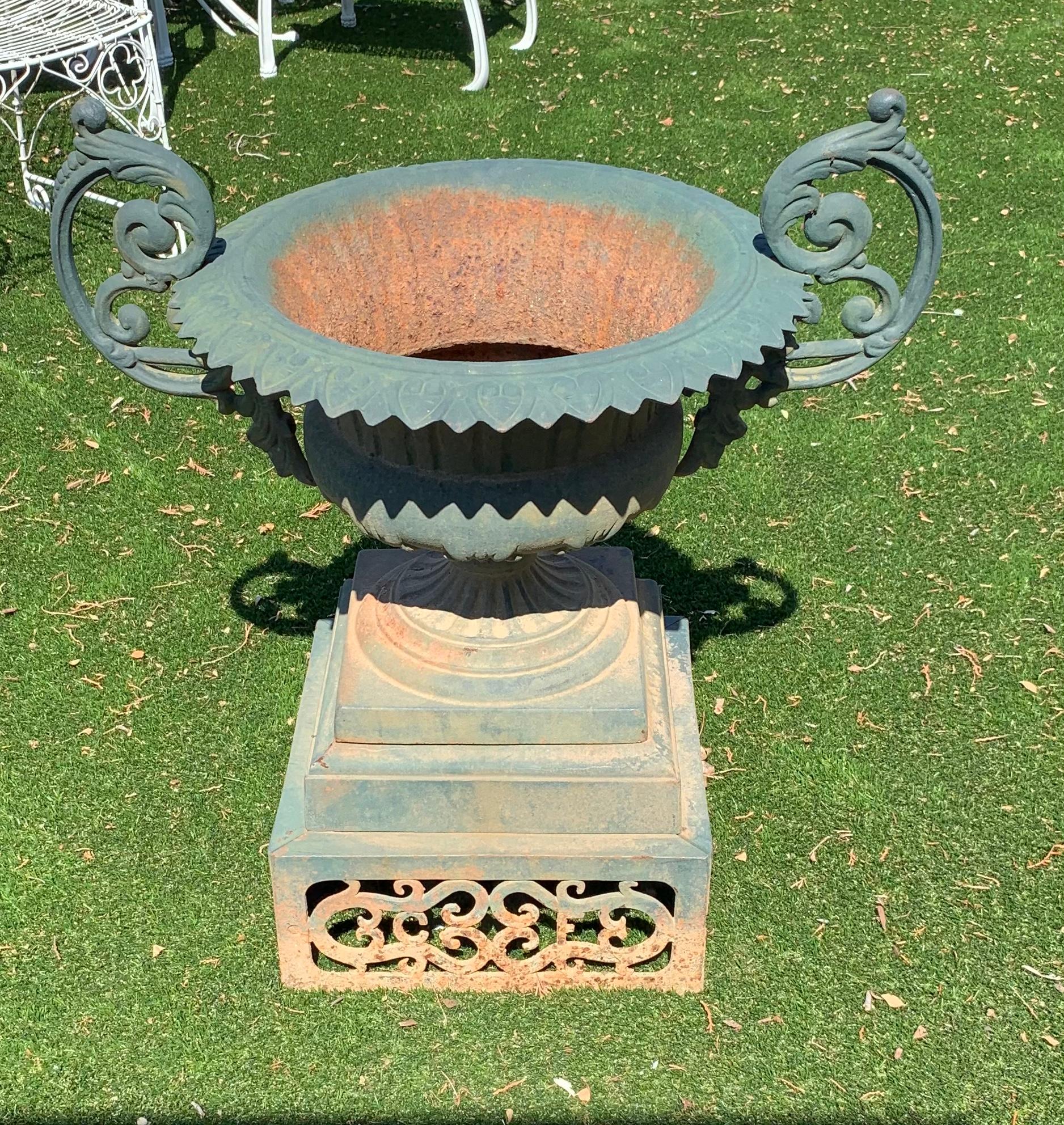 Neoclassical Garden Beauty of an Urn with Gorgeous Verdigris Patina and Fancy Handles