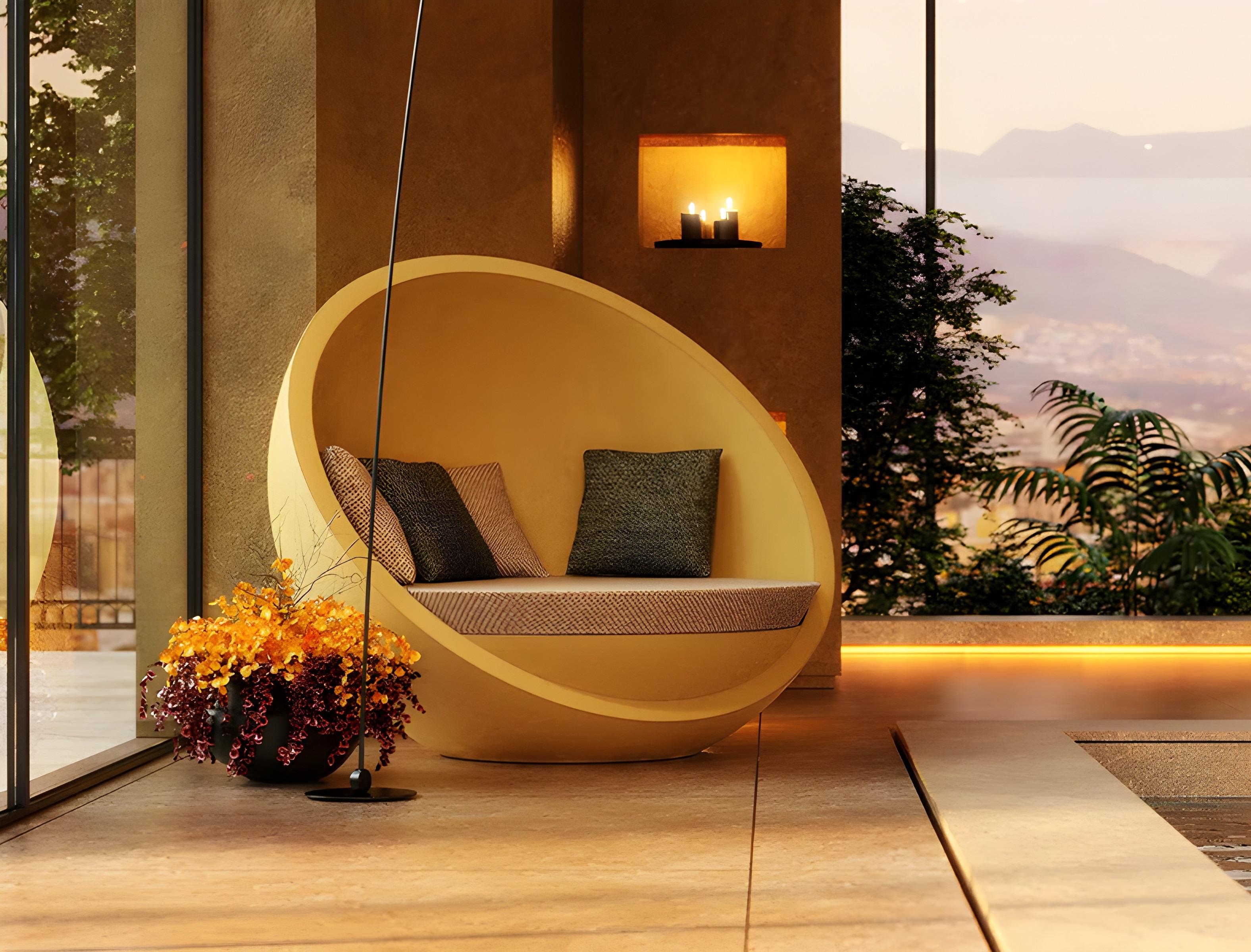 Gartenbett in mattem Weiß lackiert mit Sonnenschirmstoff im Angebot 1